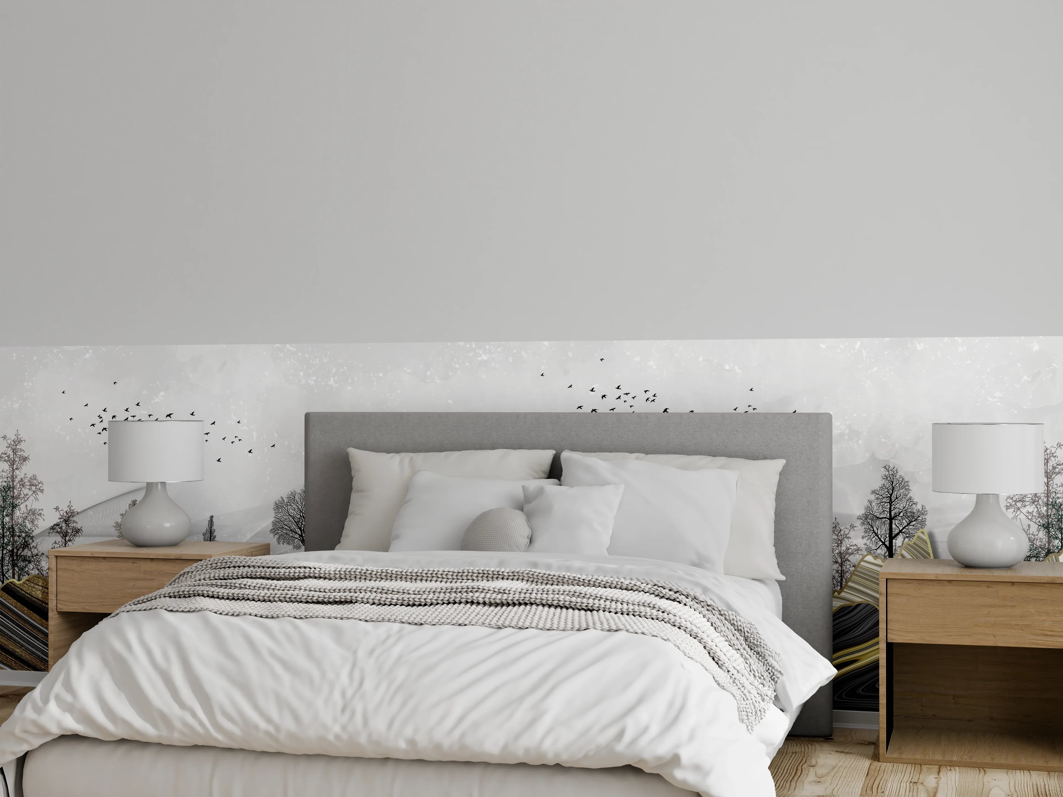 Wandverkleidung Schlafzimmer - Abstrakte Landschafts- Zeichnung