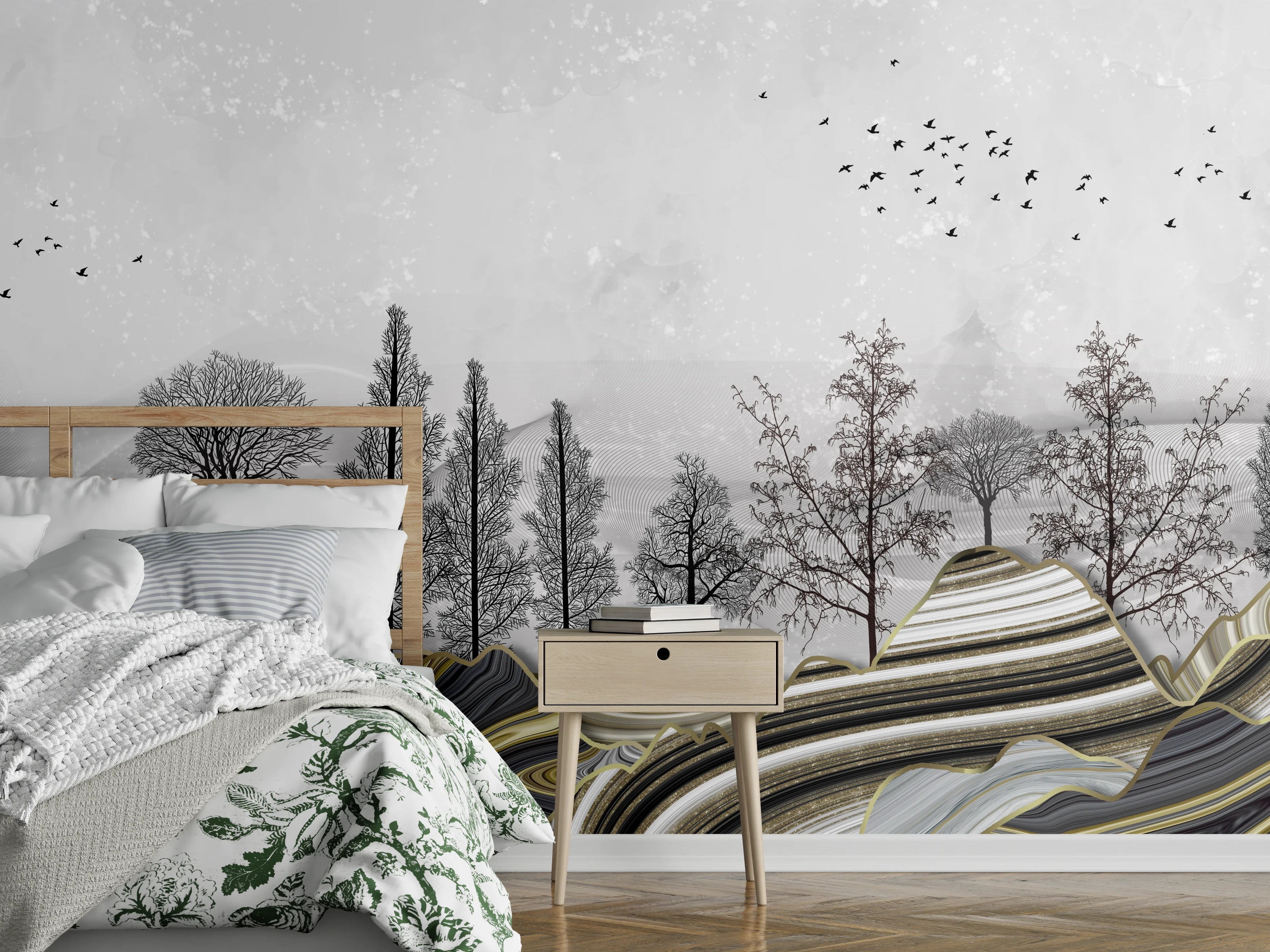 Wandverkleidung Schlafzimmer - Abstrakte Landschafts- Zeichnung