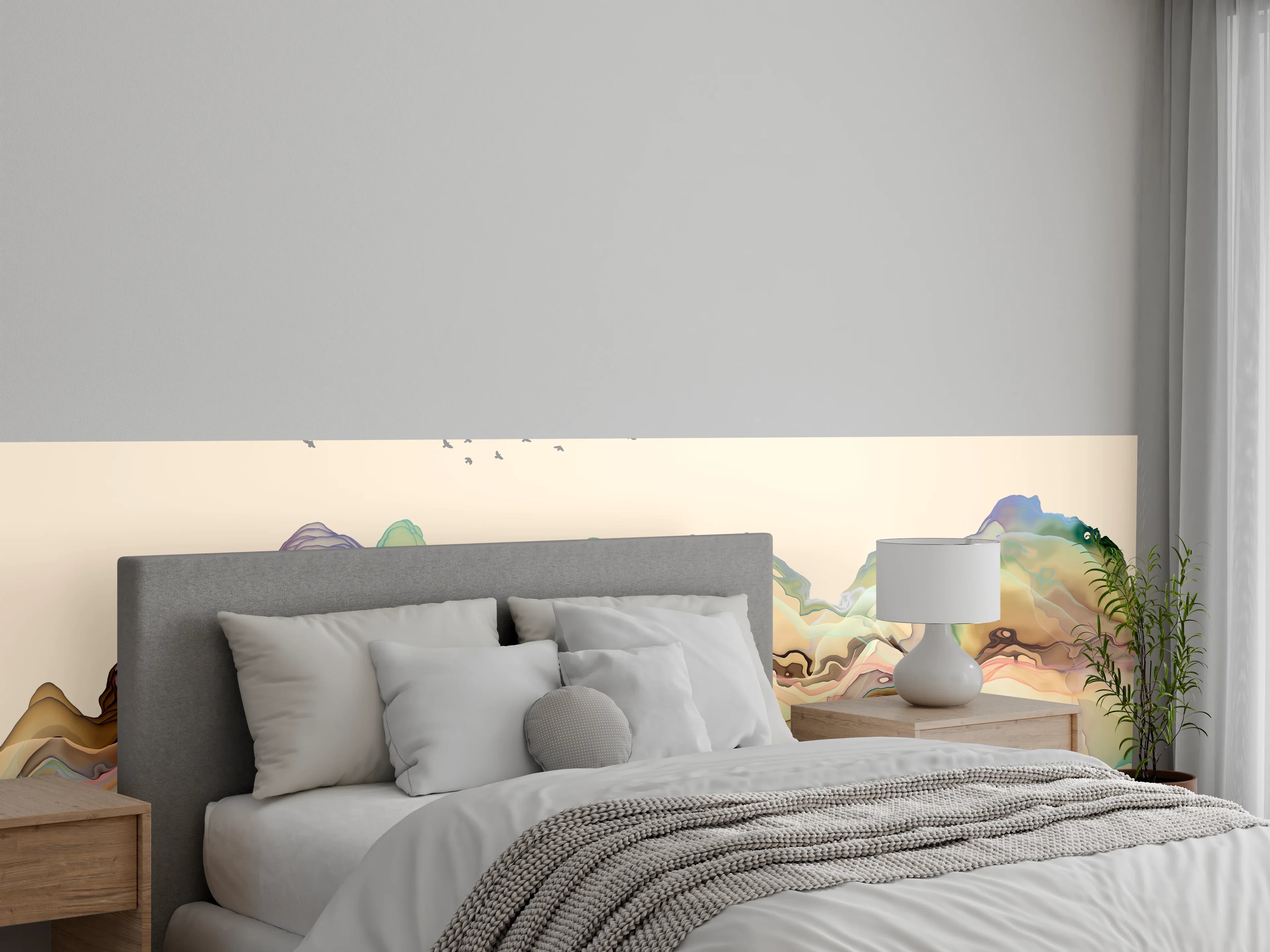 Wandverkleidung Schlafzimmer - Abstrakte Landschafts Illustration