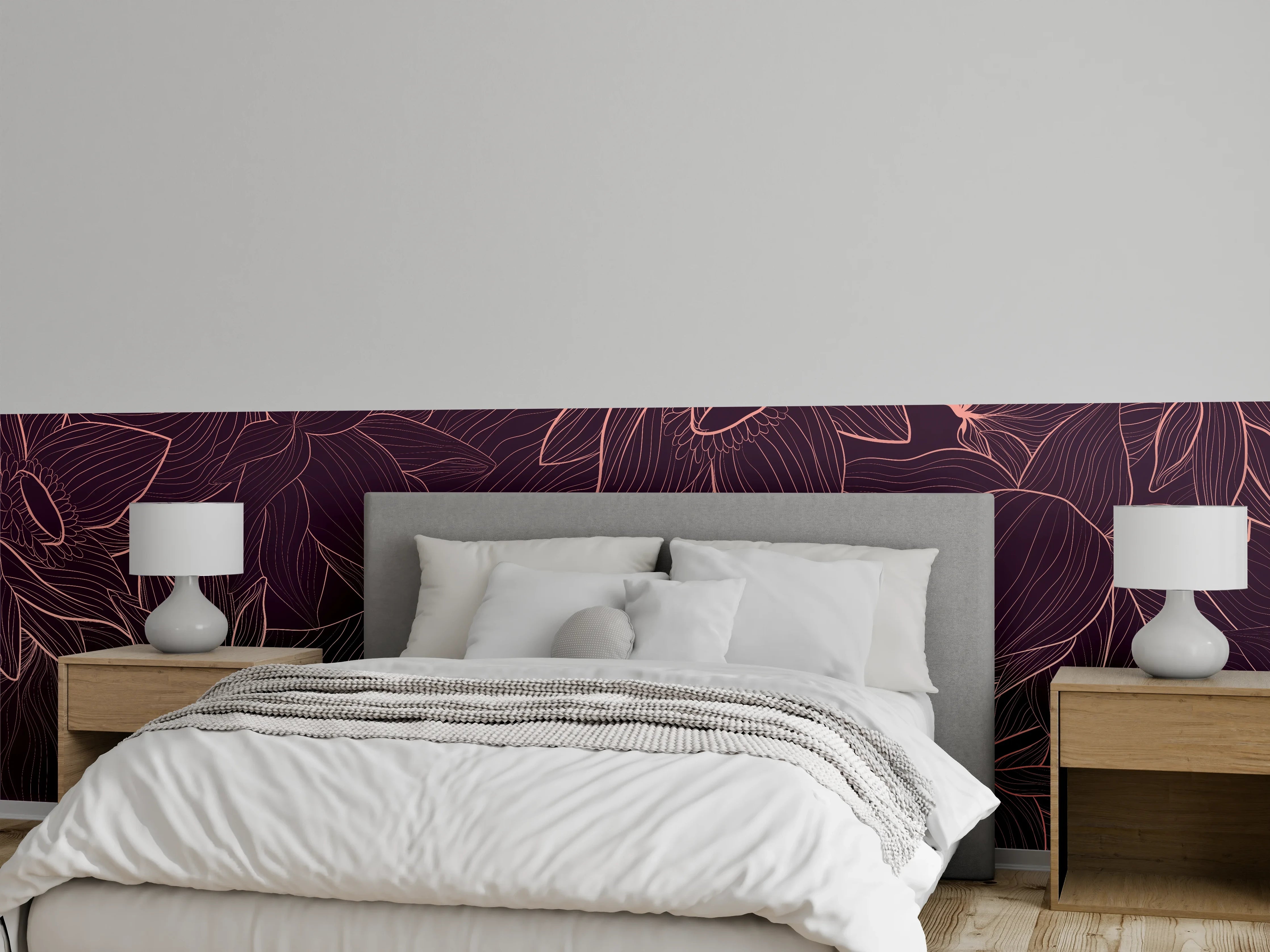 Wandverkleidung Schlafzimmer - Abstrakte Lila Blumenlinien