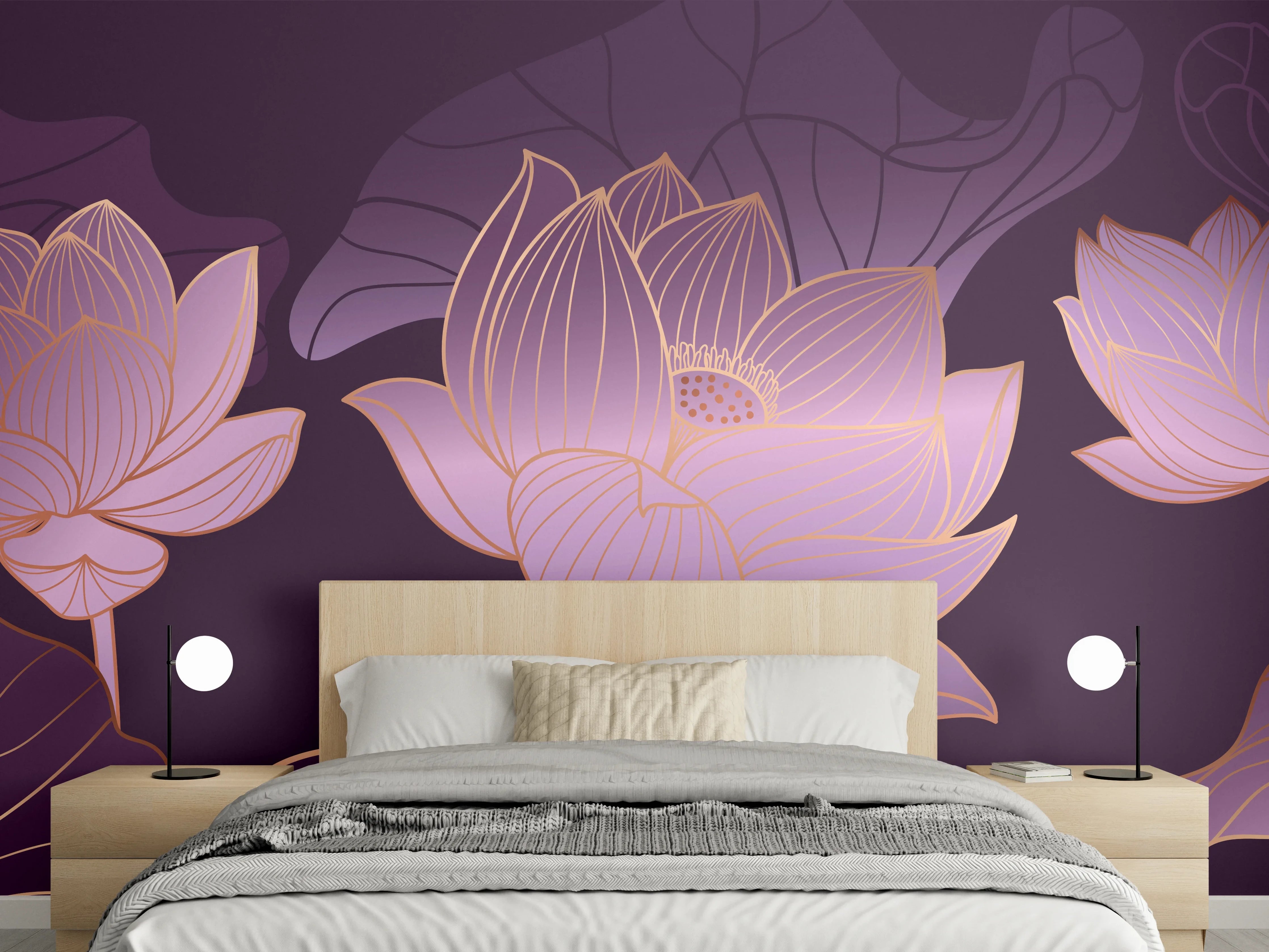 Wandverkleidung Schlafzimmer - Abstrakte Lila Lotus Illustration