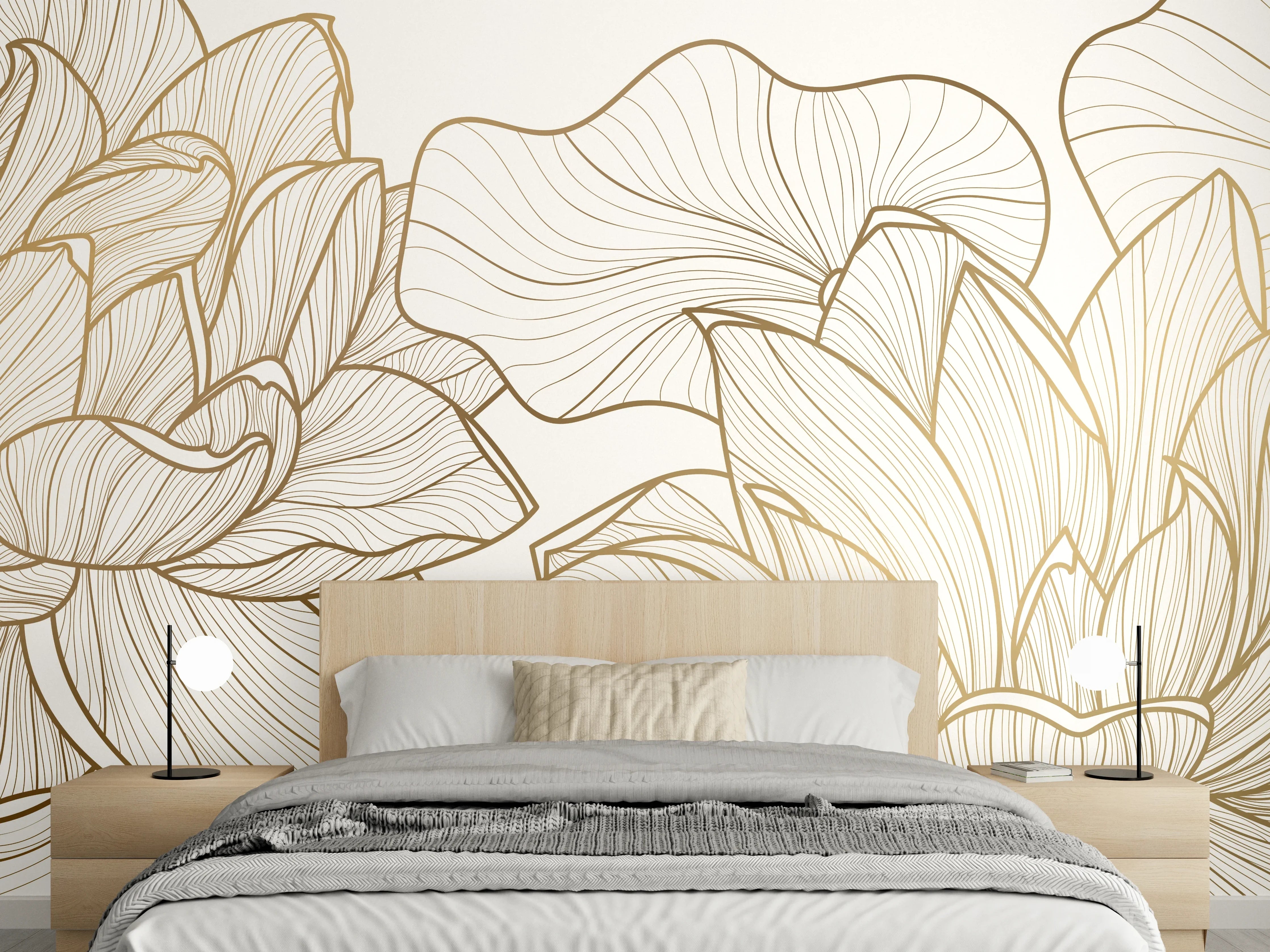 Wandverkleidung Schlafzimmer - Abstrakte Linien Blumenillustration