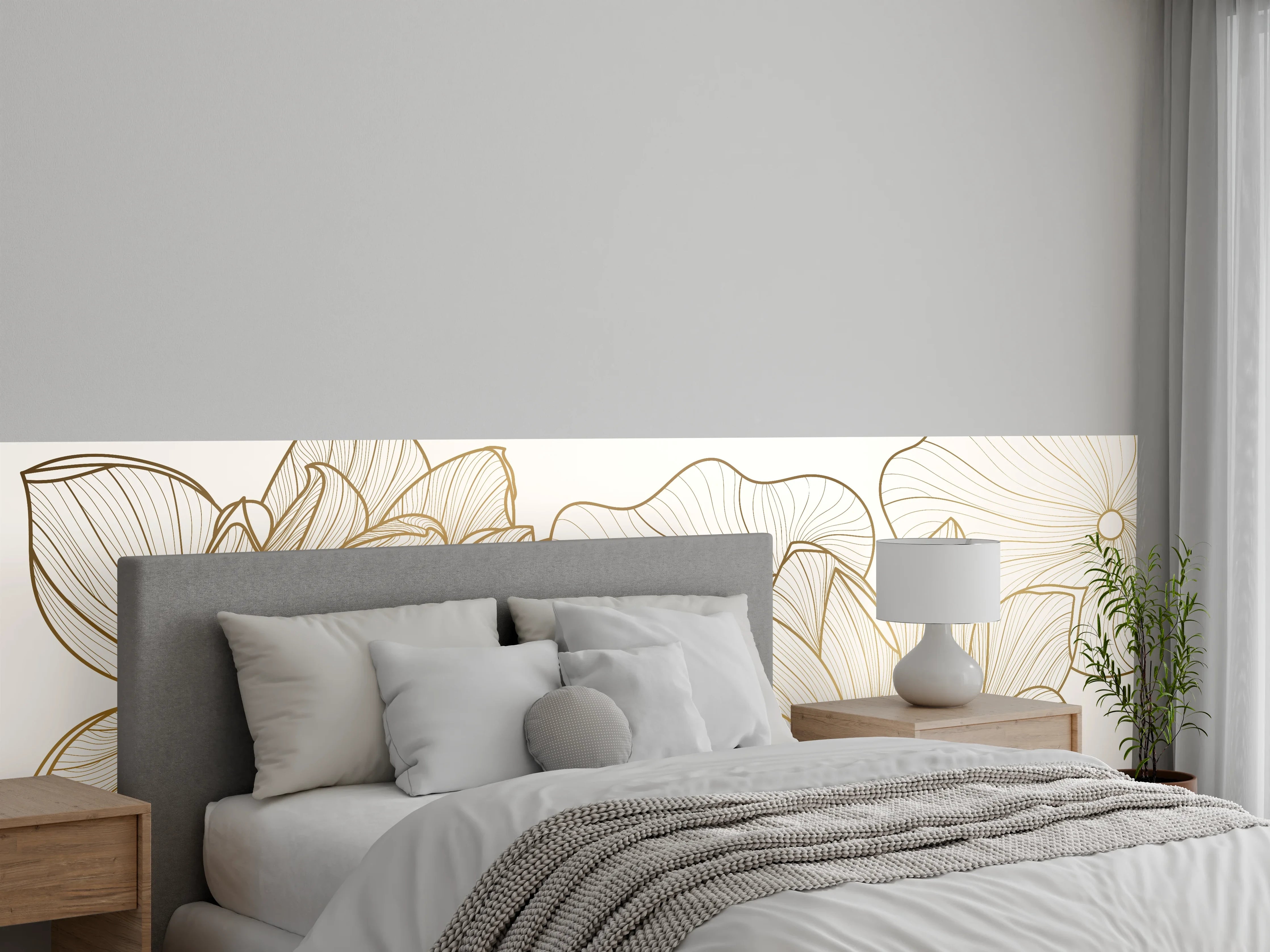 Wandverkleidung Schlafzimmer - Abstrakte Linien Blumenillustration
