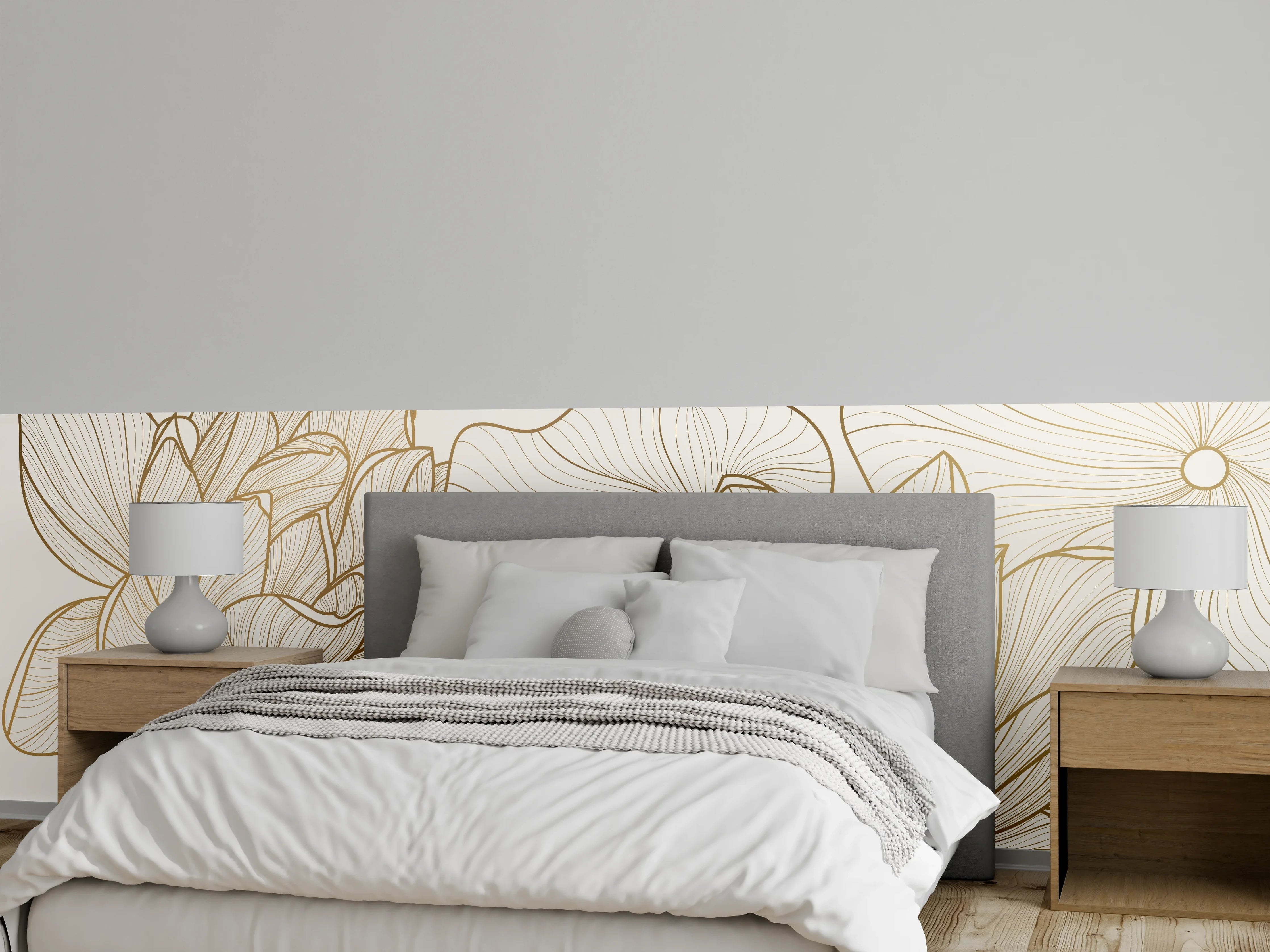 Wandverkleidung Schlafzimmer - Abstrakte Linien Blumenillustration