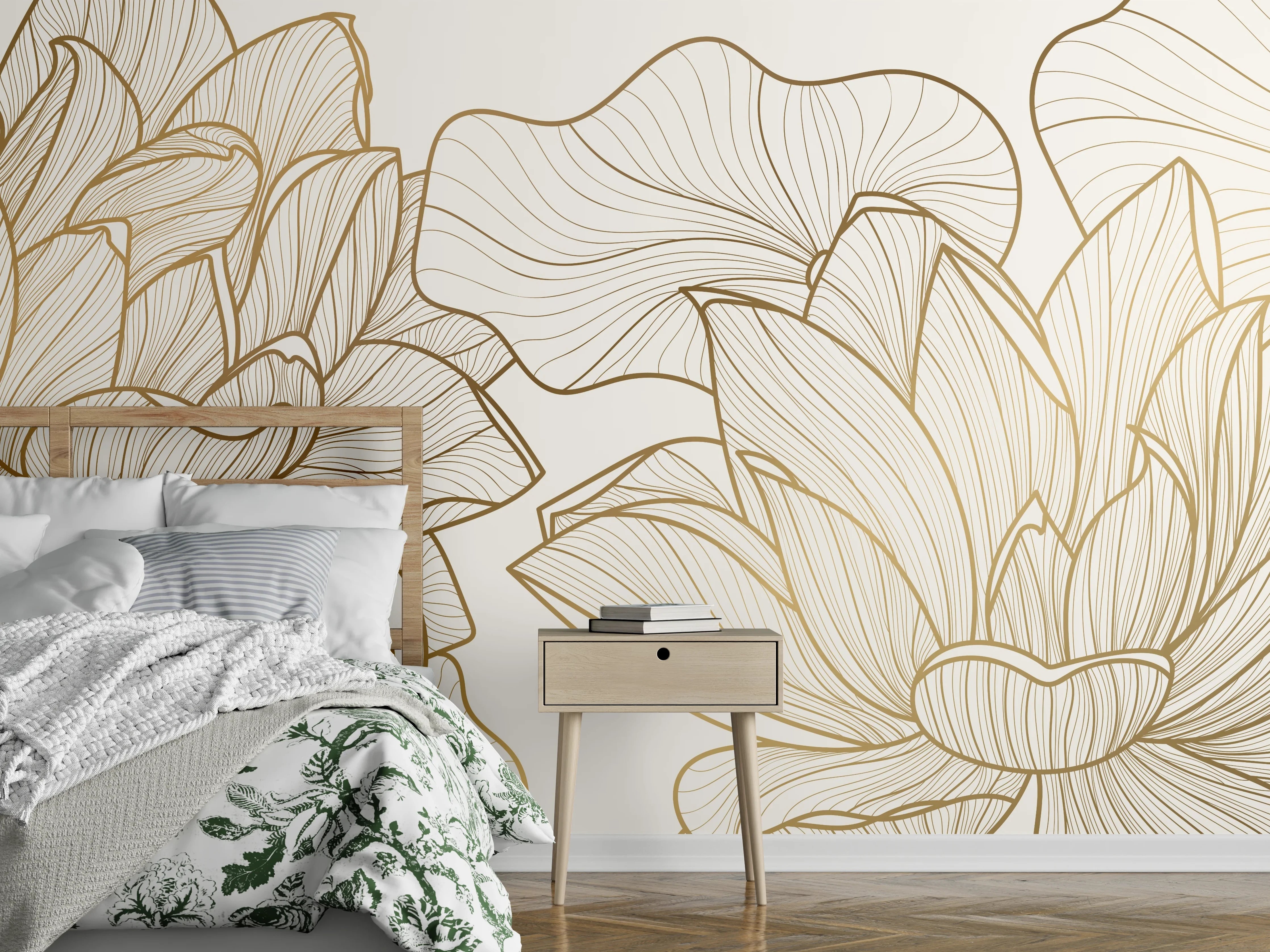 Wandverkleidung Schlafzimmer - Abstrakte Linien Blumenillustration