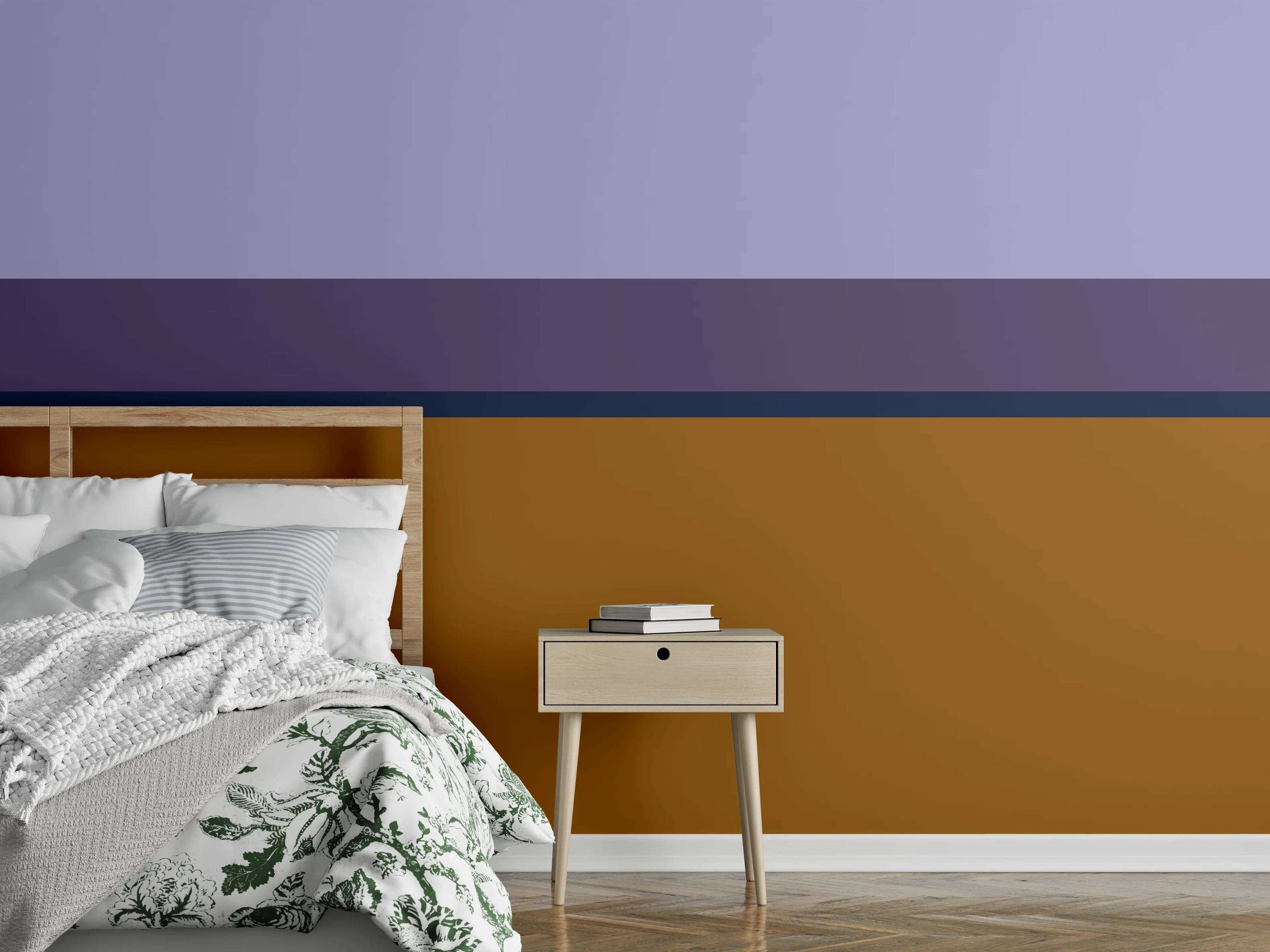 Wandverkleidung Schlafzimmer - Abstrakte Linien in Braun und Lila