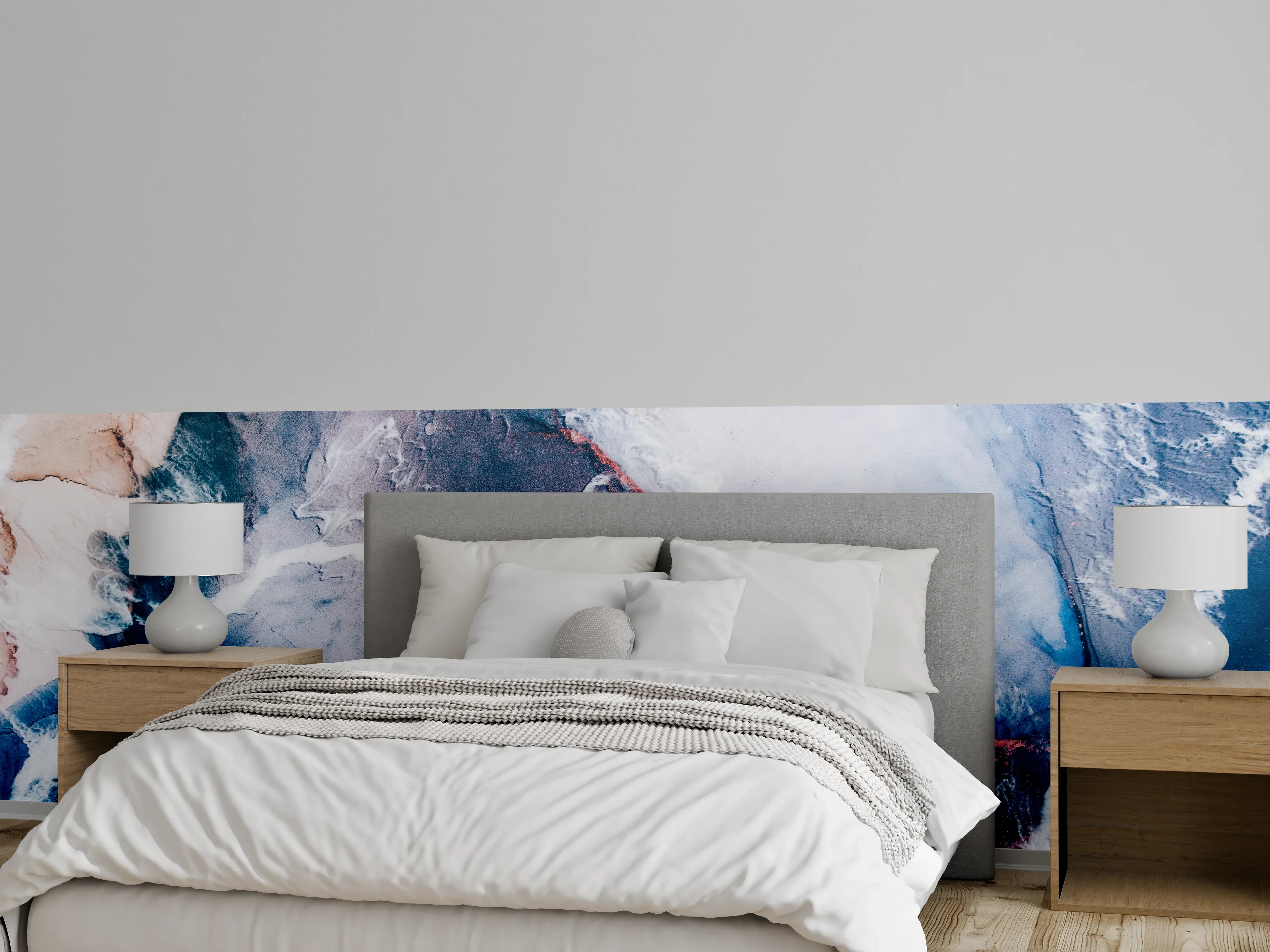 Wandverkleidung Schlafzimmer - Abstrakte Marmorkunst in Blau-Weiß