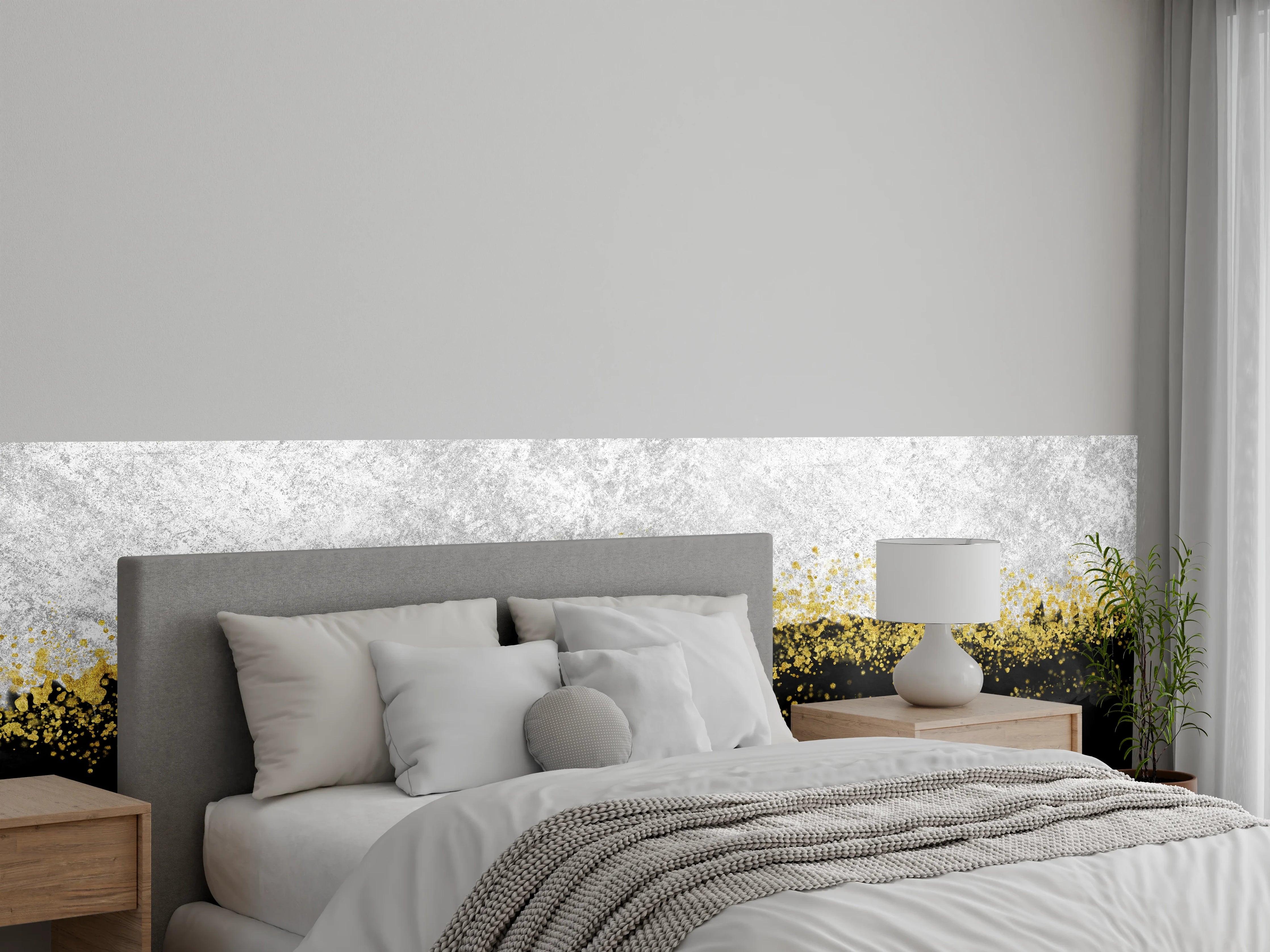 Wandverkleidung Schlafzimmer - Abstrakte Marmoroptik Schwarz Weiß Gold