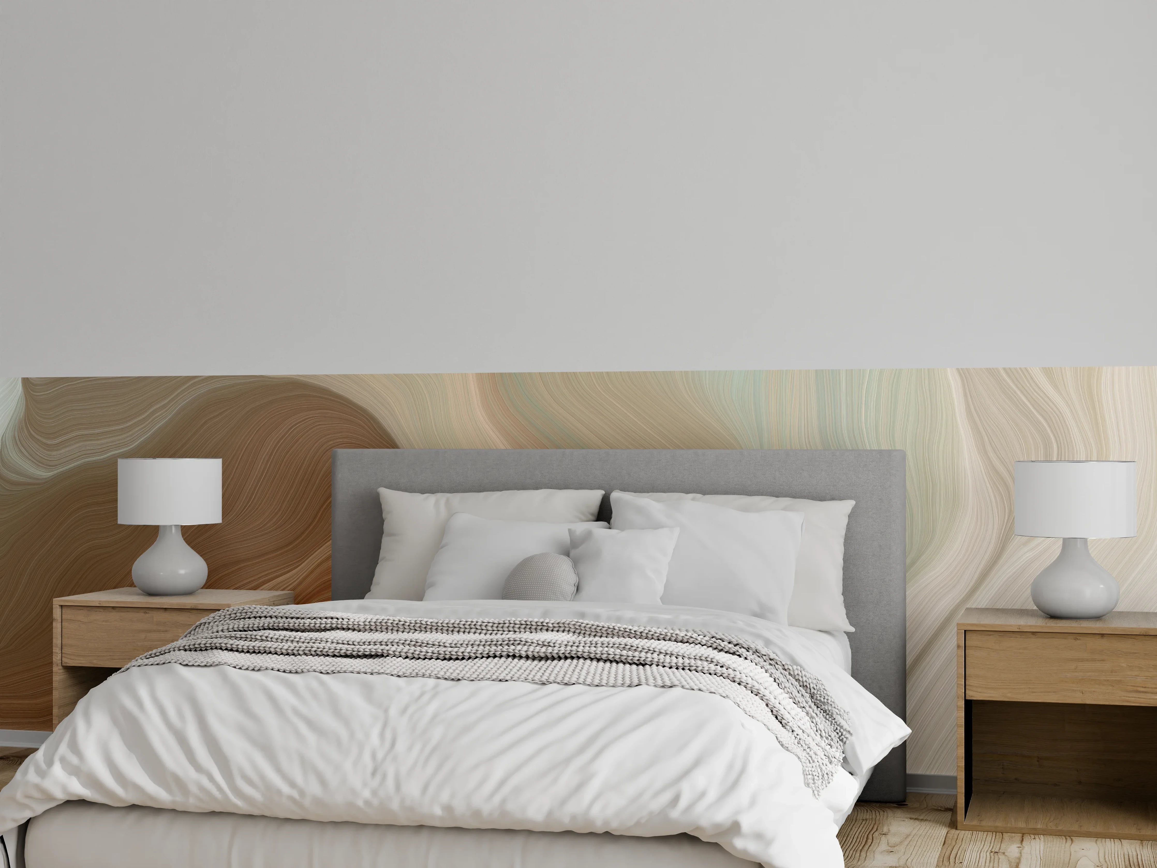 Wandverkleidung Schlafzimmer - Abstrakte Marmoroptik in Erdtönen