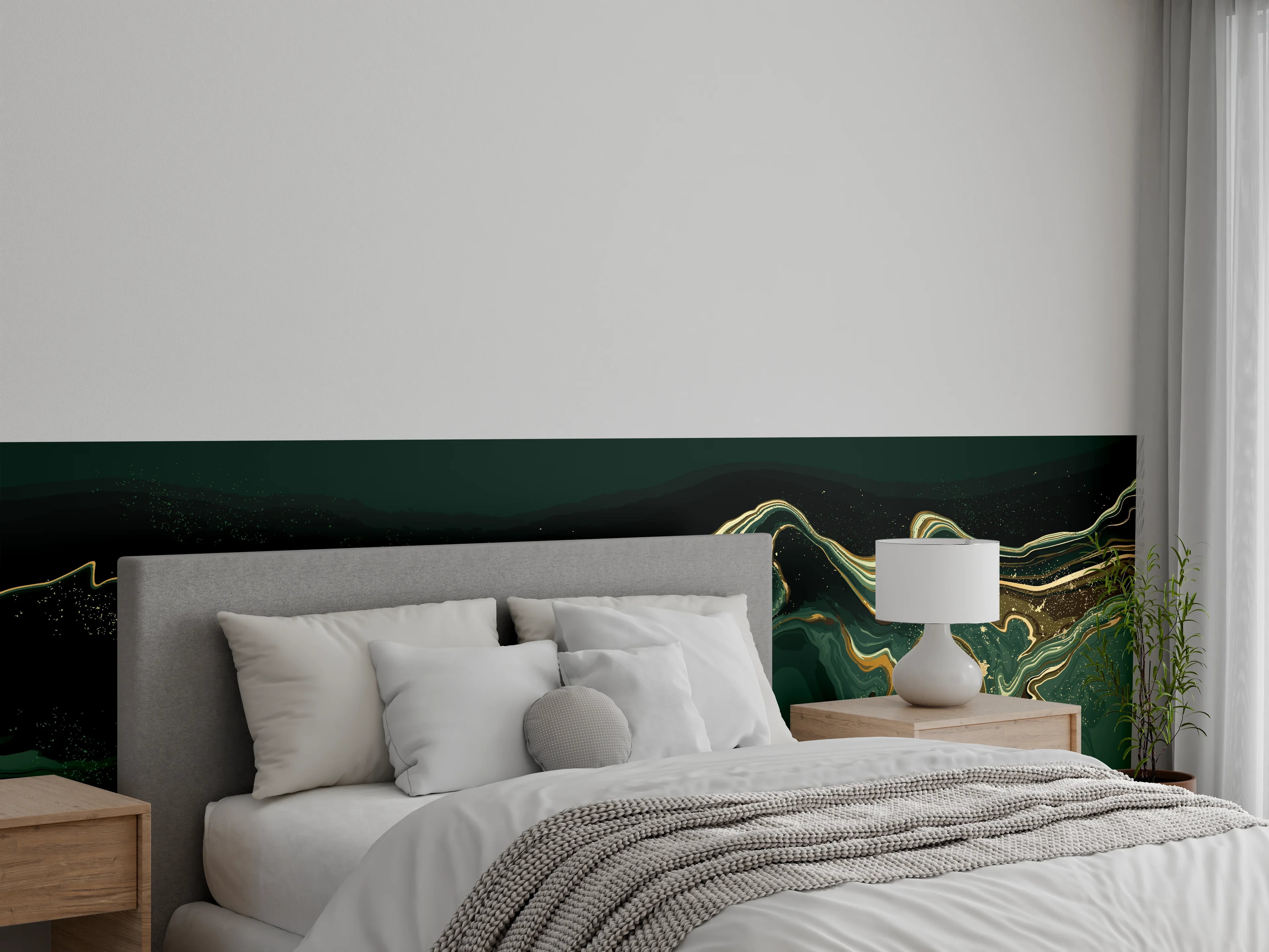 Wandverkleidung Schlafzimmer - Abstrakte Marmortextur in Goldgrün