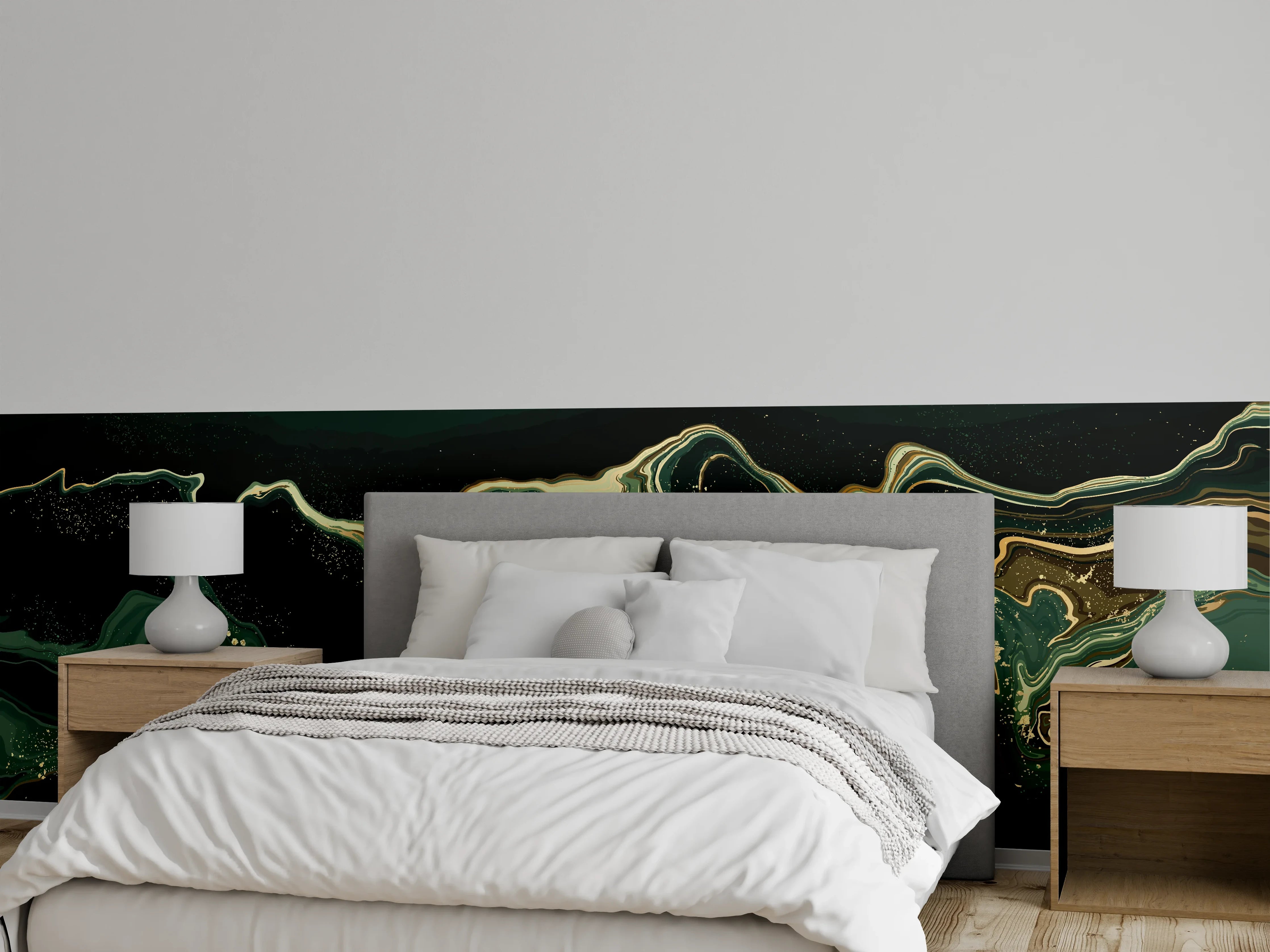 Wandverkleidung Schlafzimmer - Abstrakte Marmortextur in Goldgrün