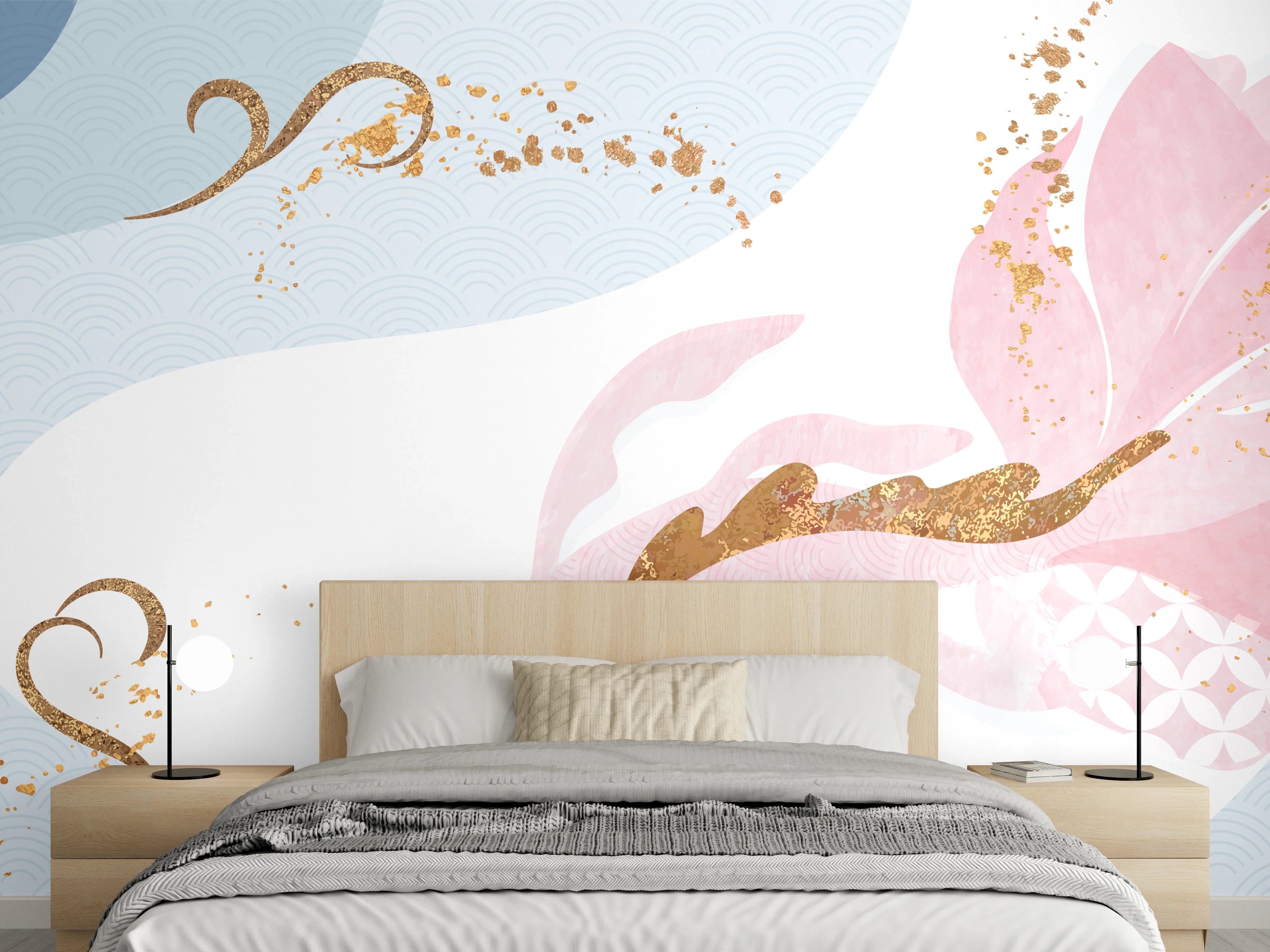 Wandverkleidung Schlafzimmer - Abstrakte Meerjungfrau Aquarell Rosa Blau