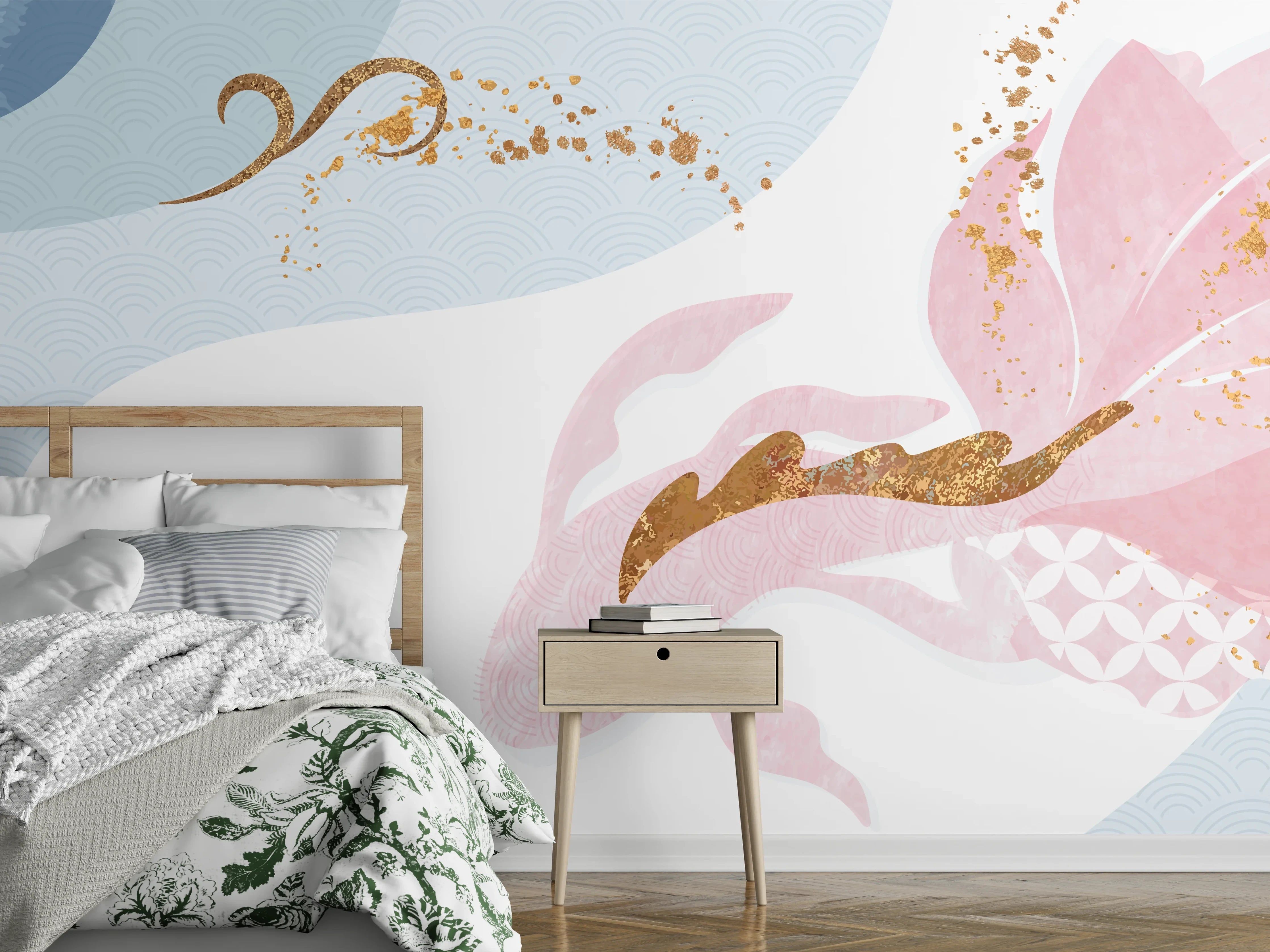 Wandverkleidung Schlafzimmer - Abstrakte Meerjungfrau Aquarell Rosa Blau