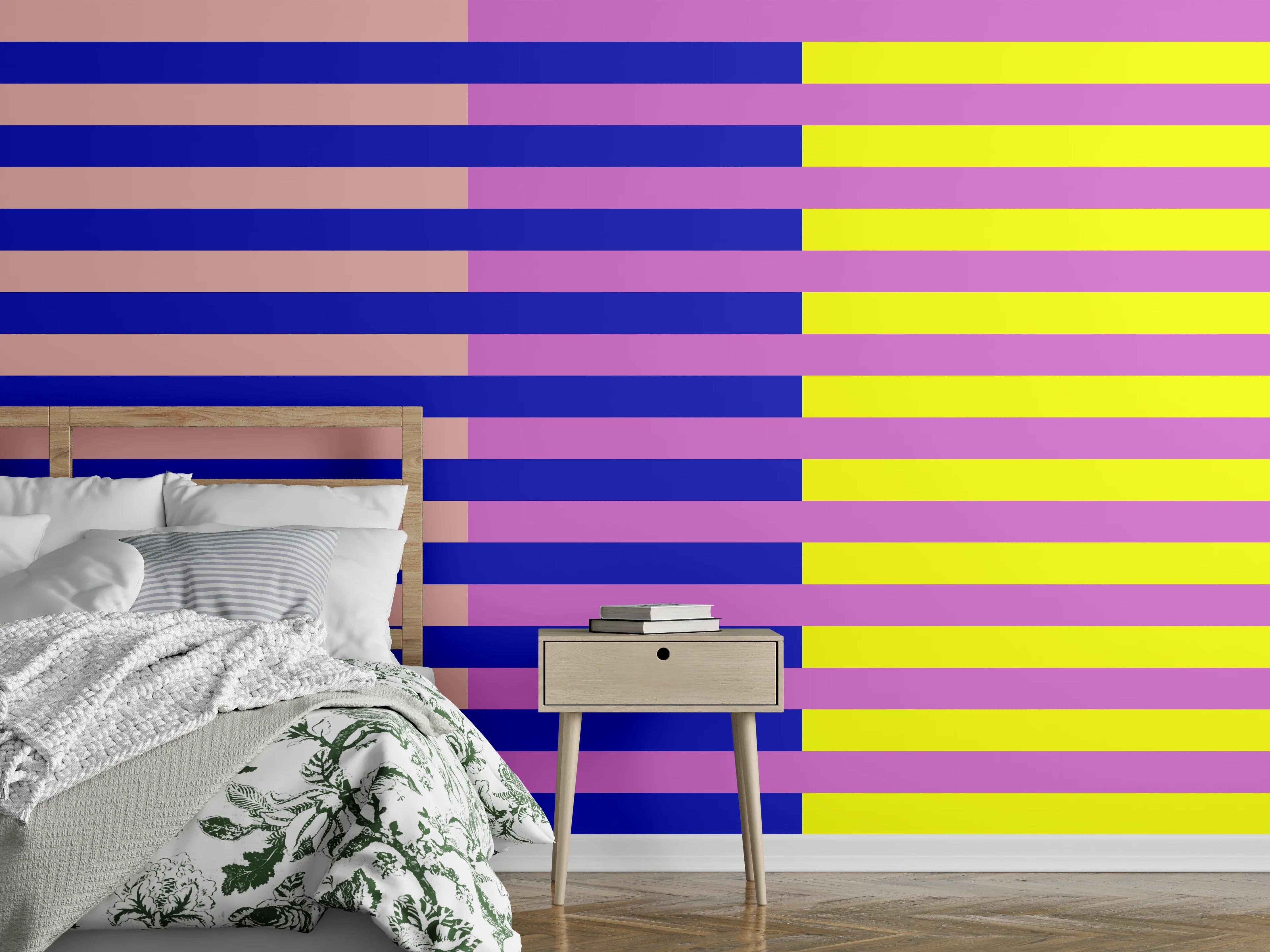 Wandverkleidung Schlafzimmer - Abstrakte Retro-Streifen Muster Wandbild