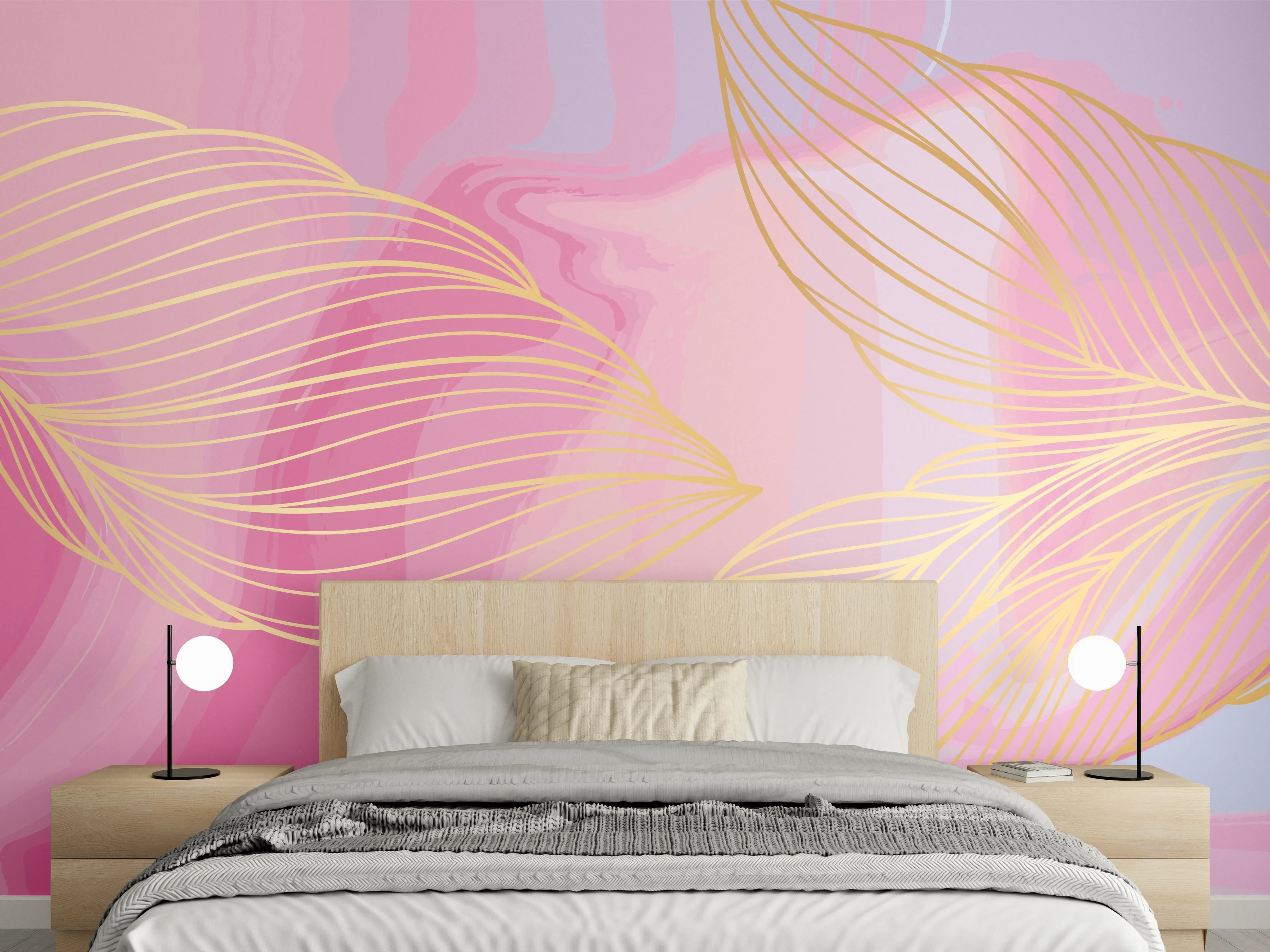 Wandverkleidung Schlafzimmer - Abstrakte Rosa Wellen Kunst