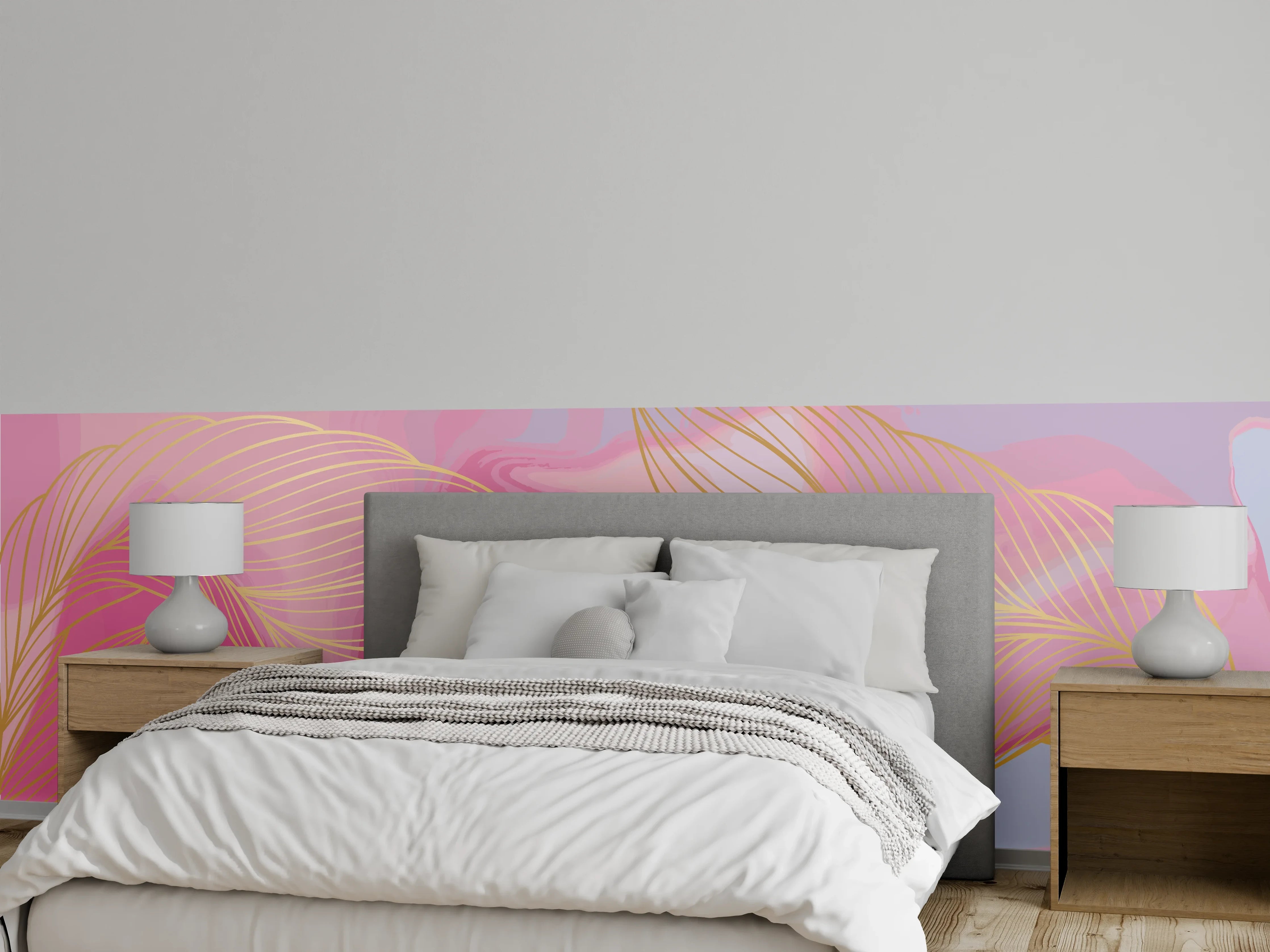 Wandverkleidung Schlafzimmer - Abstrakte Rosa Wellen Kunst