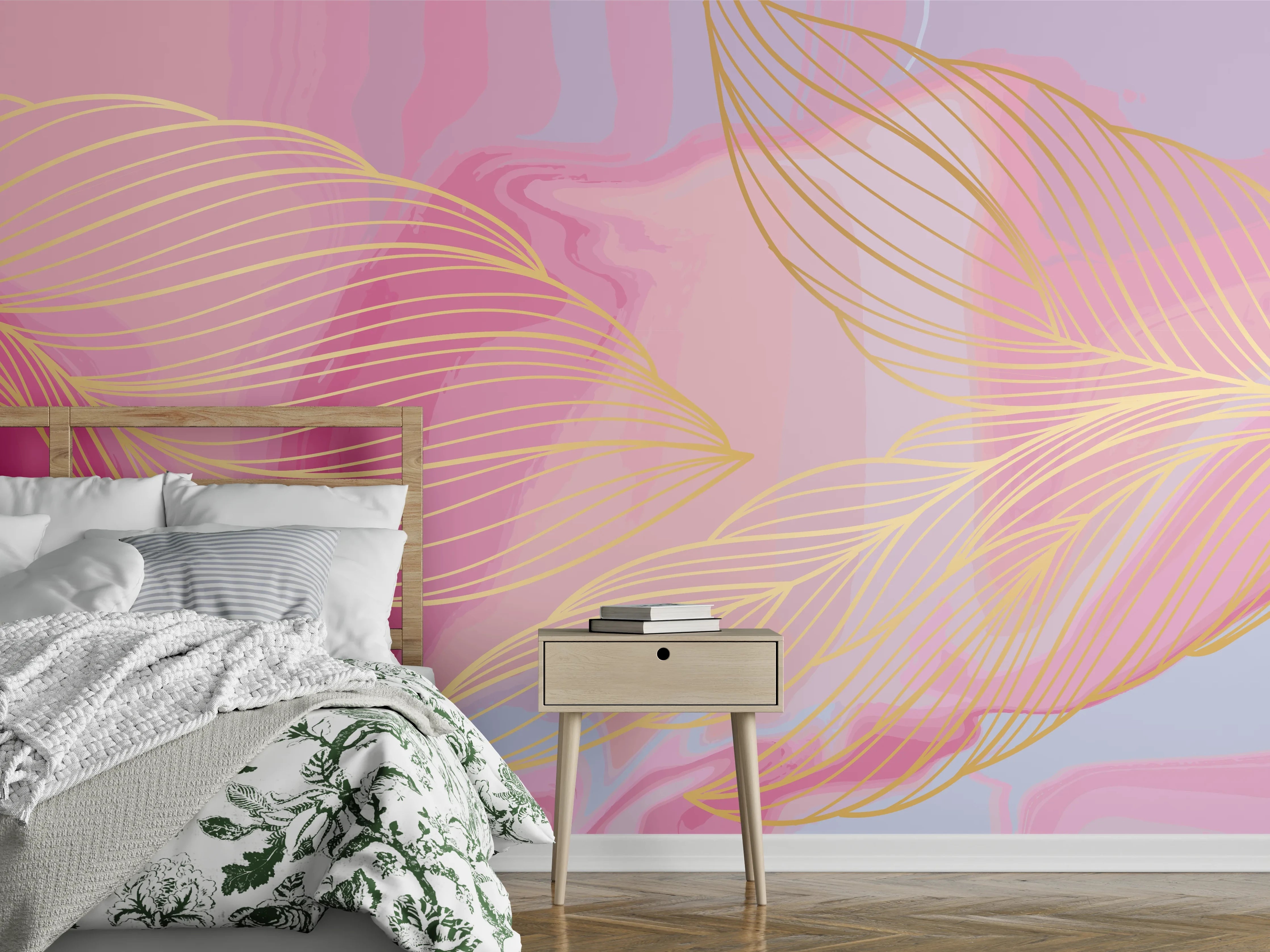Wandverkleidung Schlafzimmer - Abstrakte Rosa Wellen Kunst