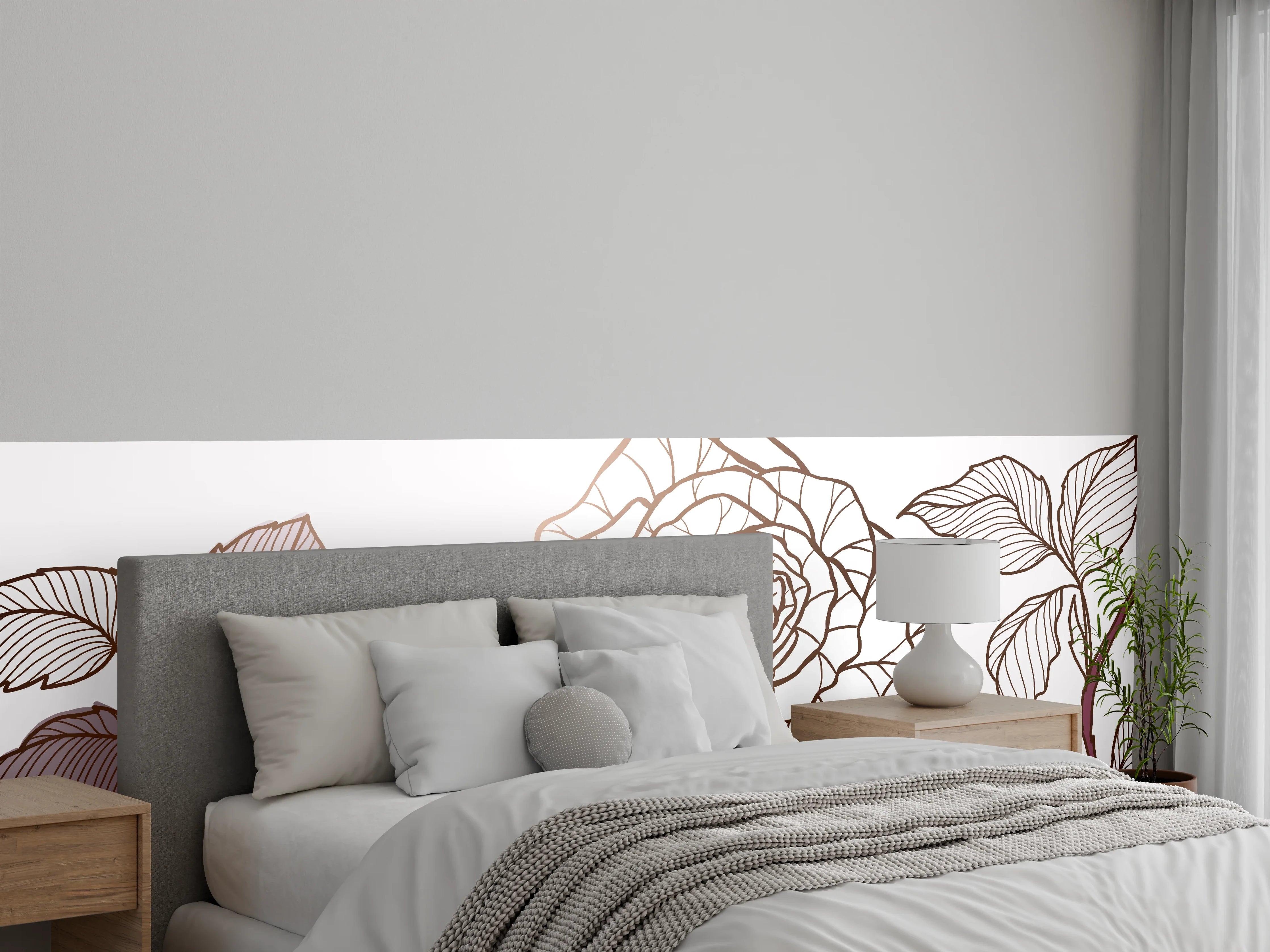 Wandverkleidung Schlafzimmer - Abstrakte Rose in Sepia-Tönen