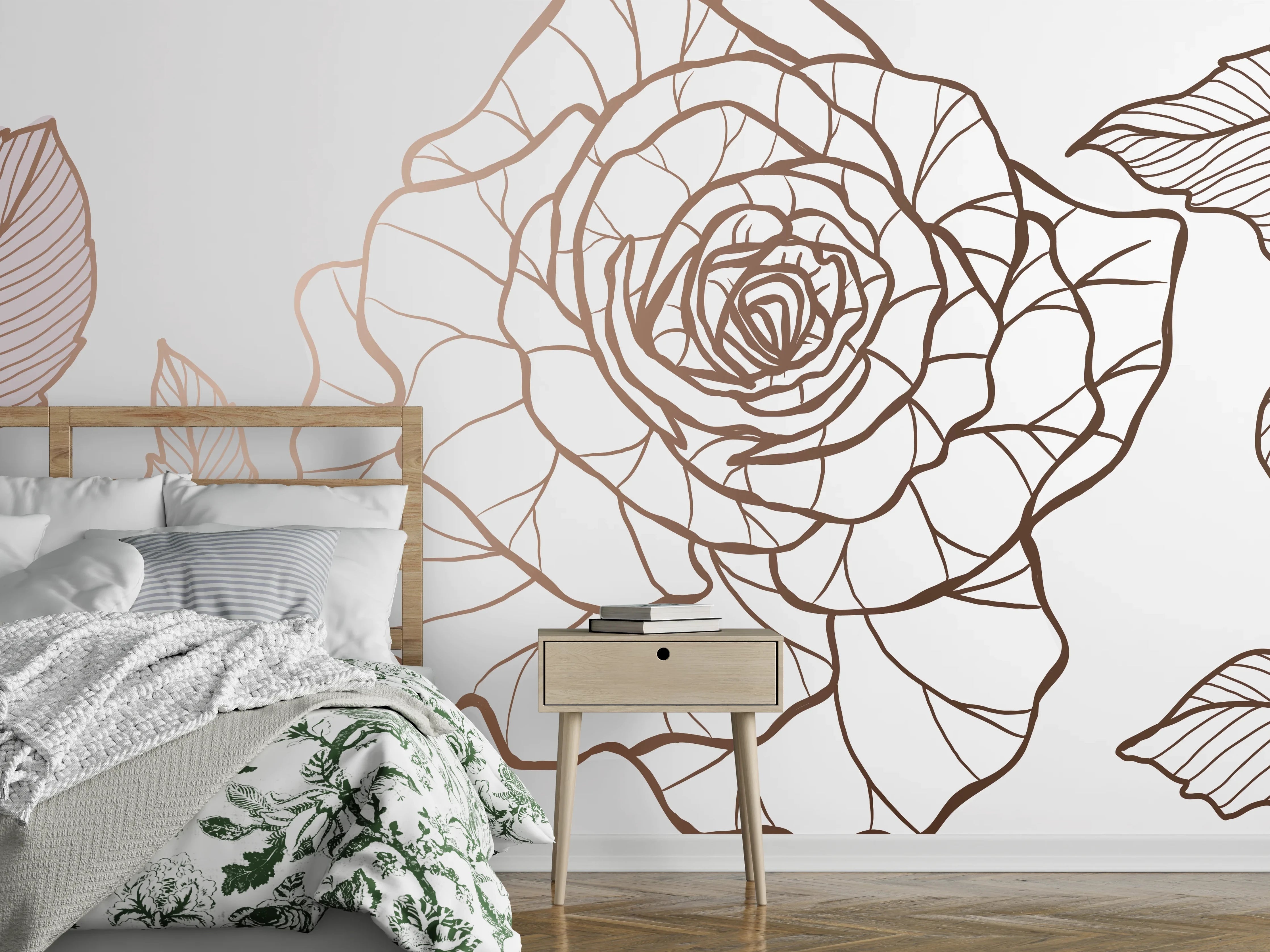 Wandverkleidung Schlafzimmer - Abstrakte Rose in Sepia-Tönen