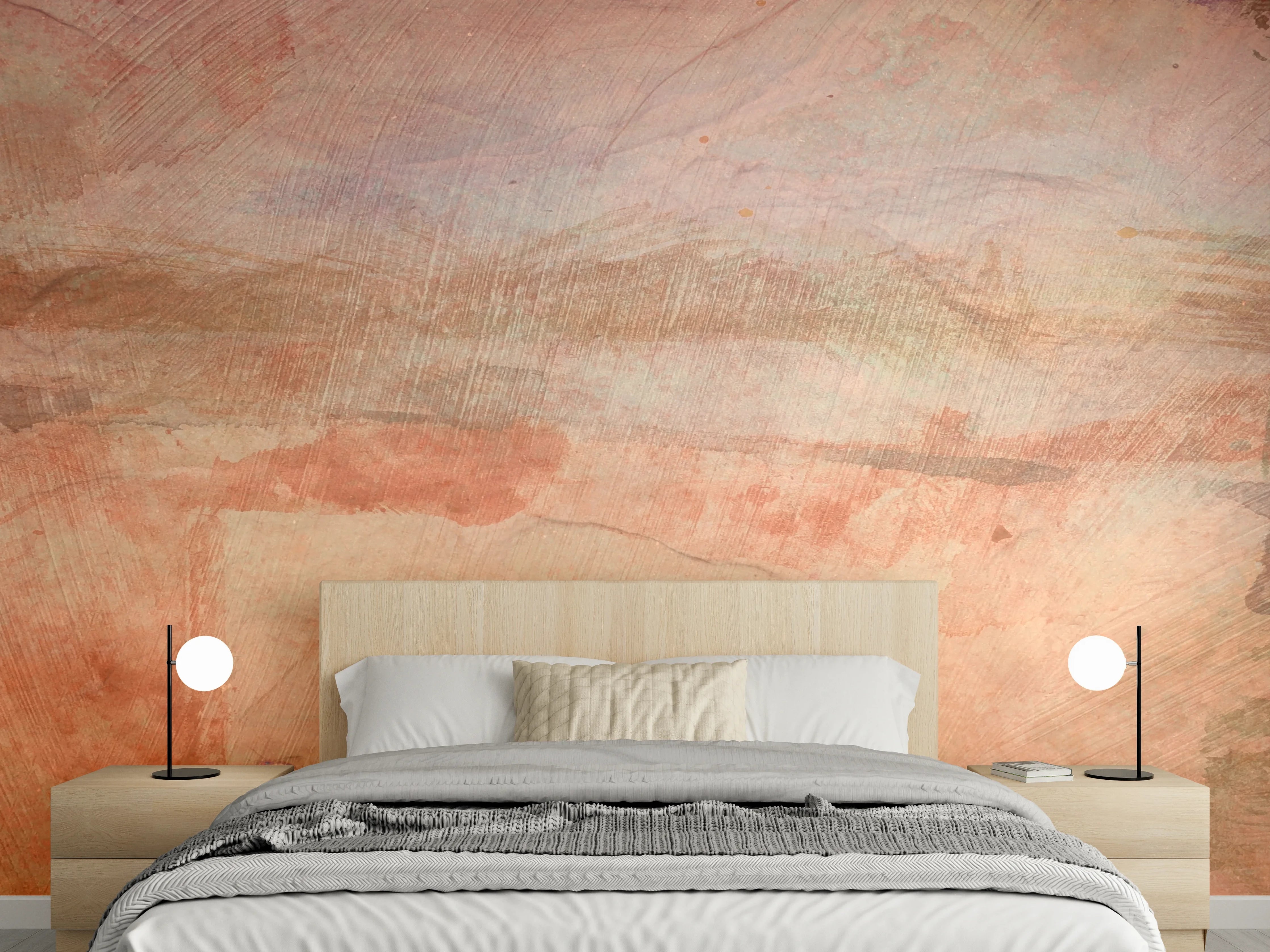 Wandverkleidung Schlafzimmer - Abstrakte Sandlandschaft in Braun-Orange