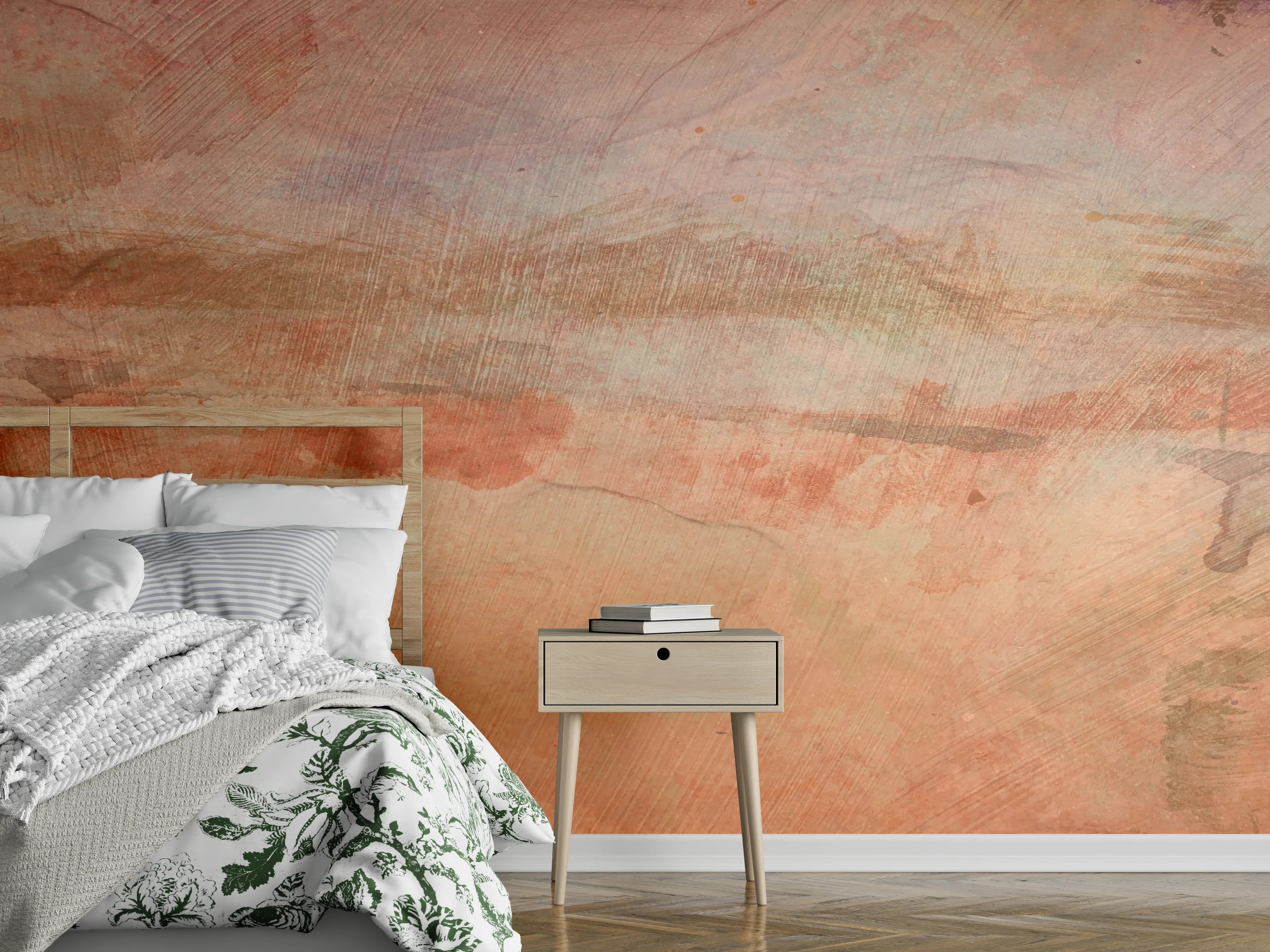 Wandverkleidung Schlafzimmer - Abstrakte Sandlandschaft in Braun-Orange