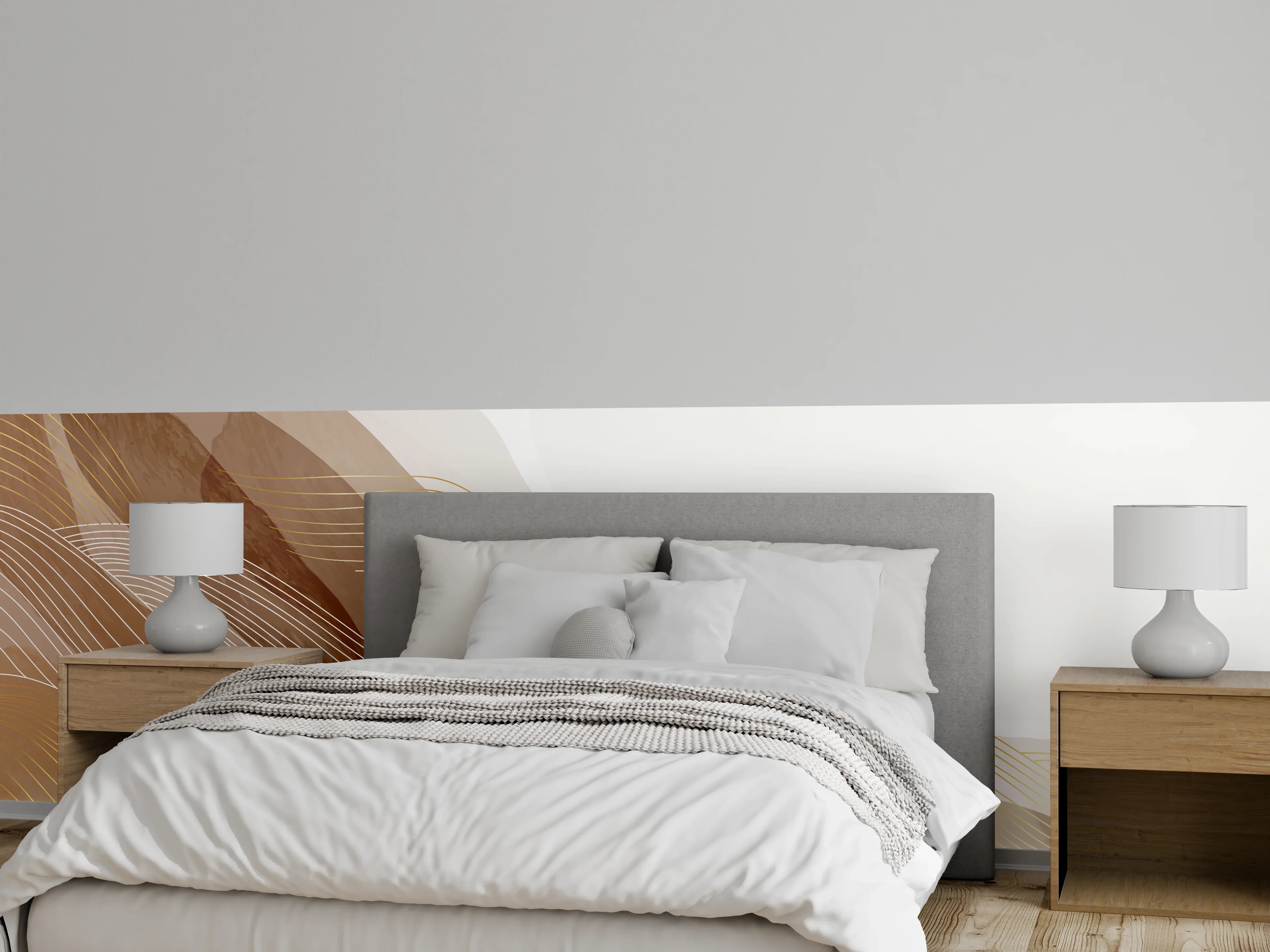 Wandverkleidung Schlafzimmer - Abstrakte Sandwellen Lineart Braun Beige