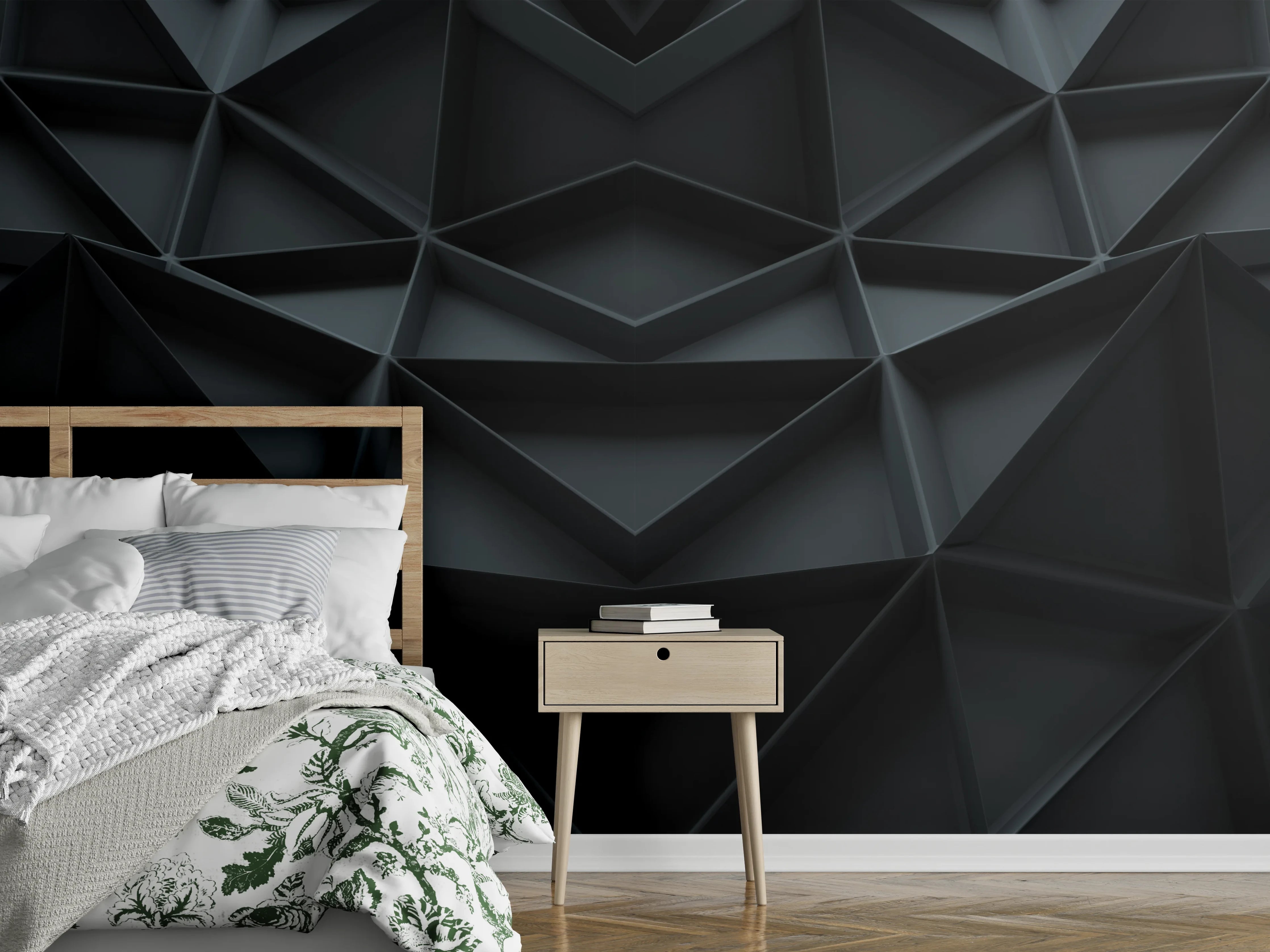 Wandverkleidung Schlafzimmer - Abstrakte Schwarz-Grau Geometrie