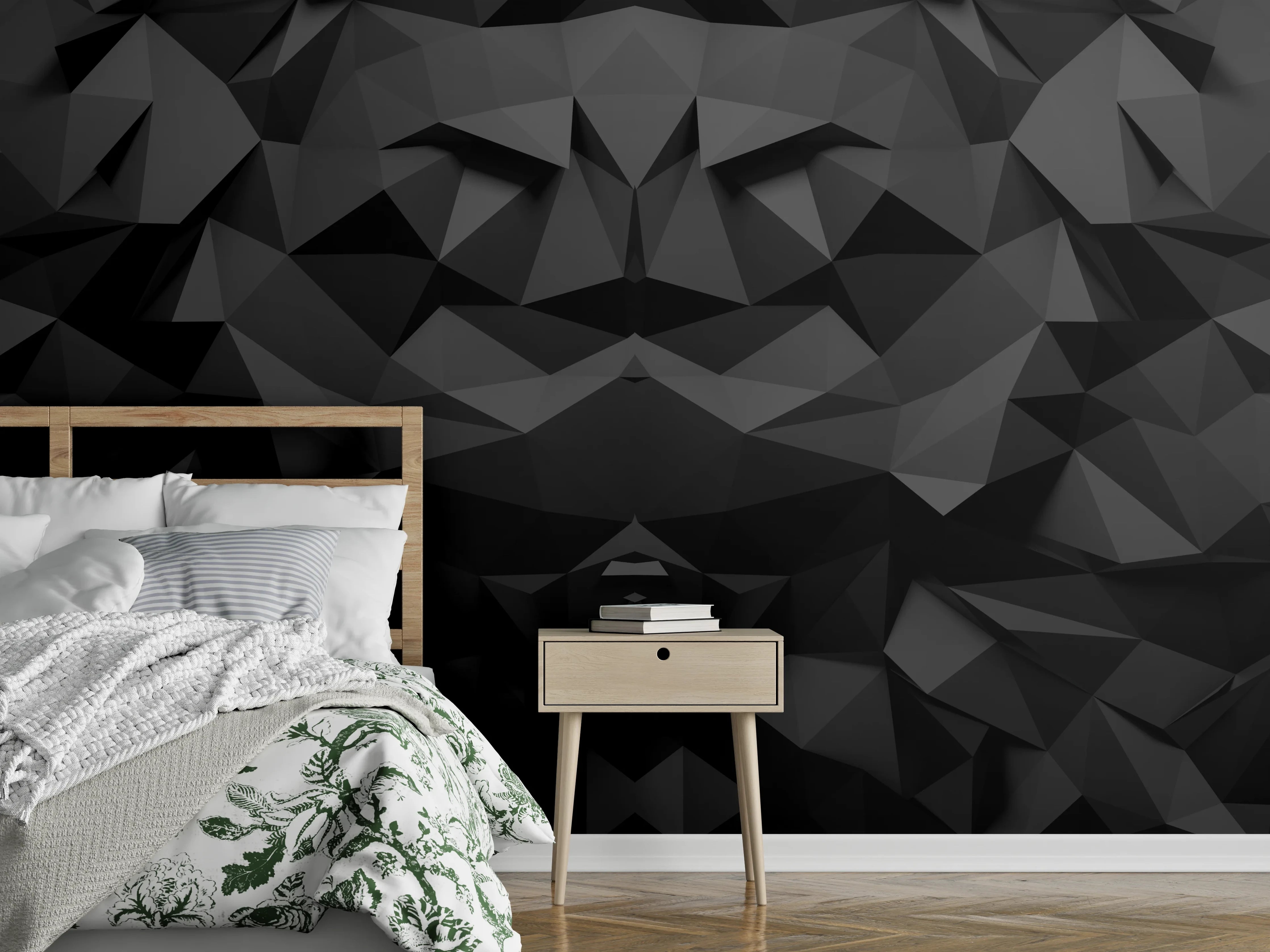 Wandverkleidung Schlafzimmer - Abstrakte Schwarz-Weiß-Grafik