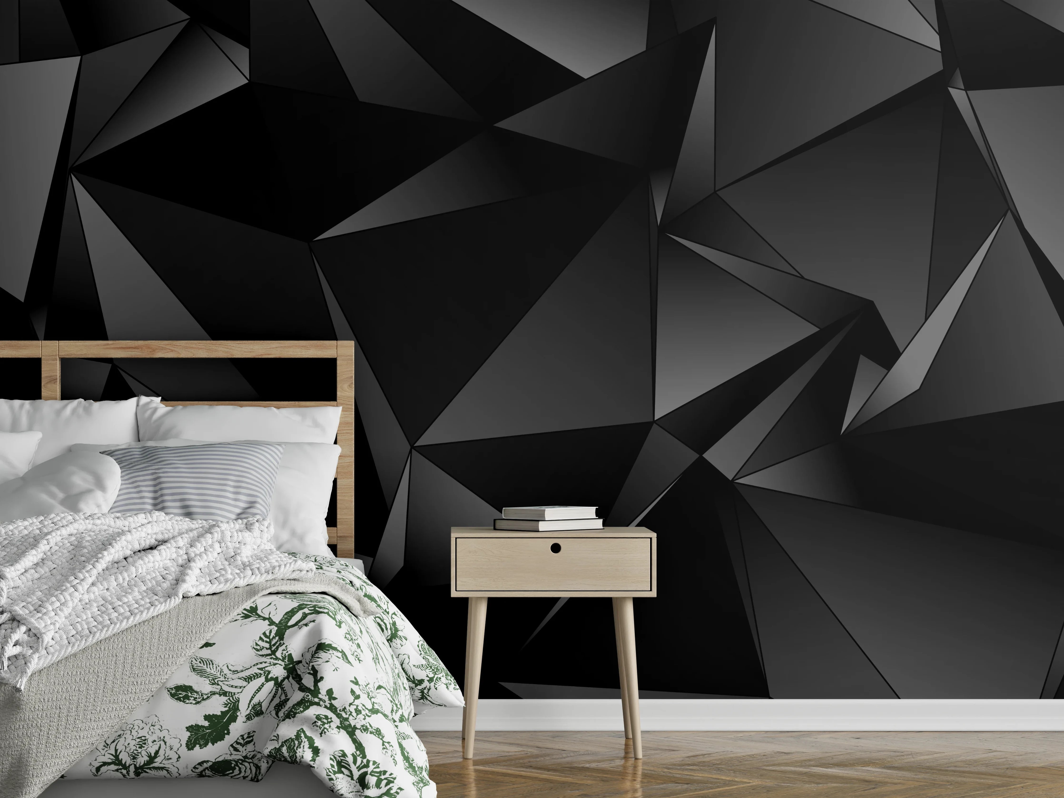 Wandverkleidung Schlafzimmer - Abstrakte Schwarze 3D Dreiecke