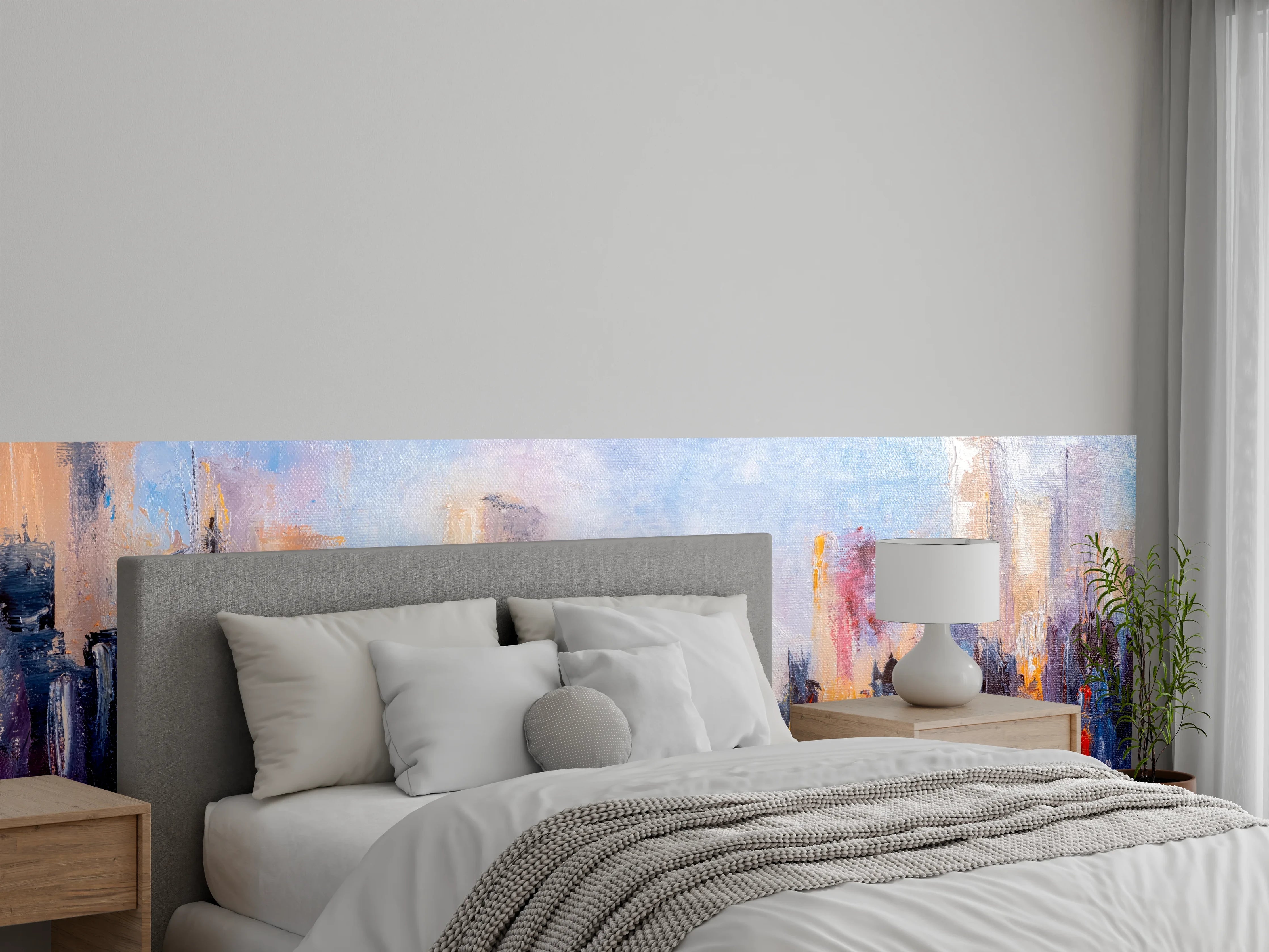 Wandverkleidung Schlafzimmer - Abstrakte Skyline Stadt Panorama Motiv
