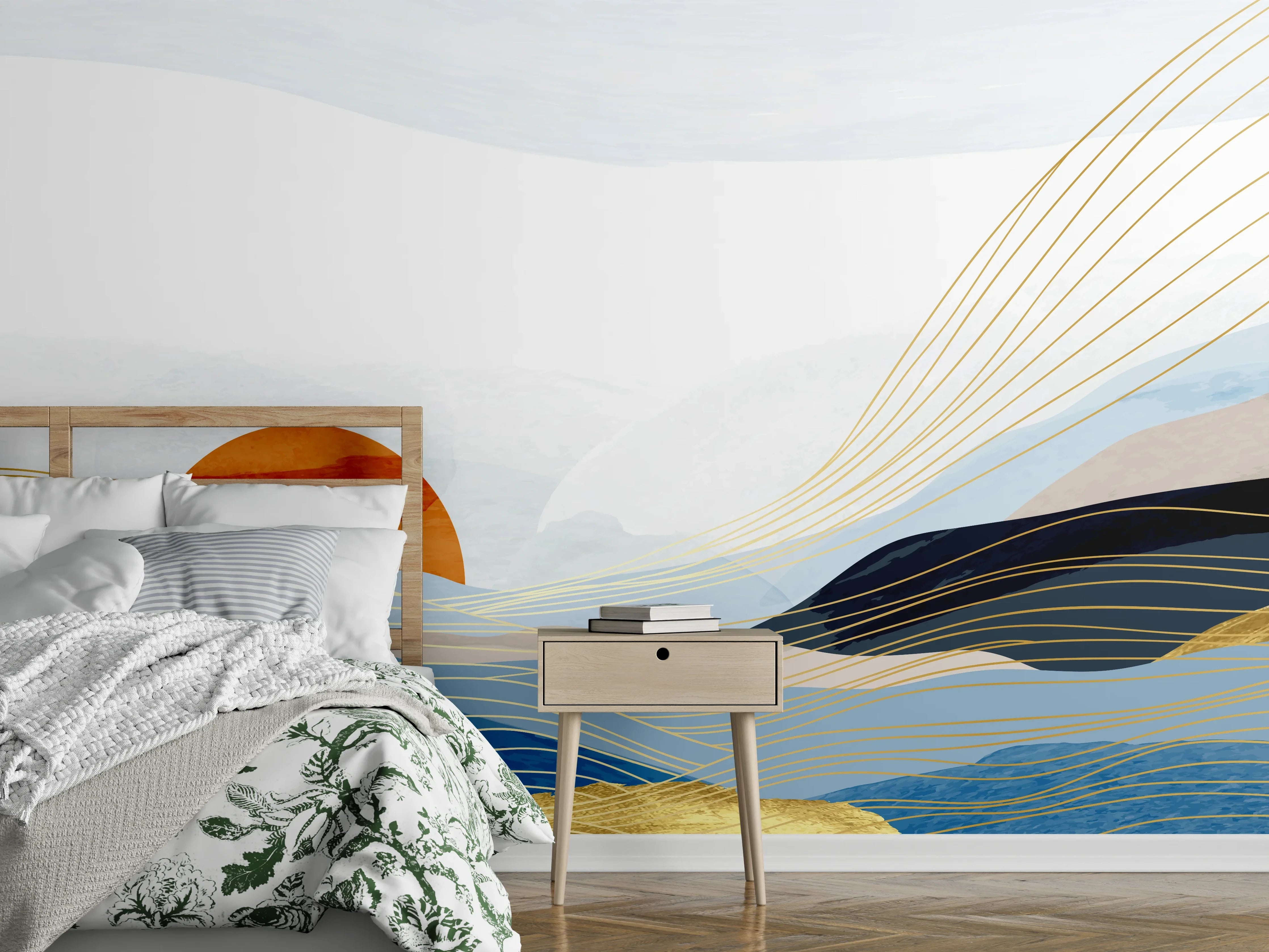 Wandverkleidung Schlafzimmer - Abstrakte Sonnenlandschaft