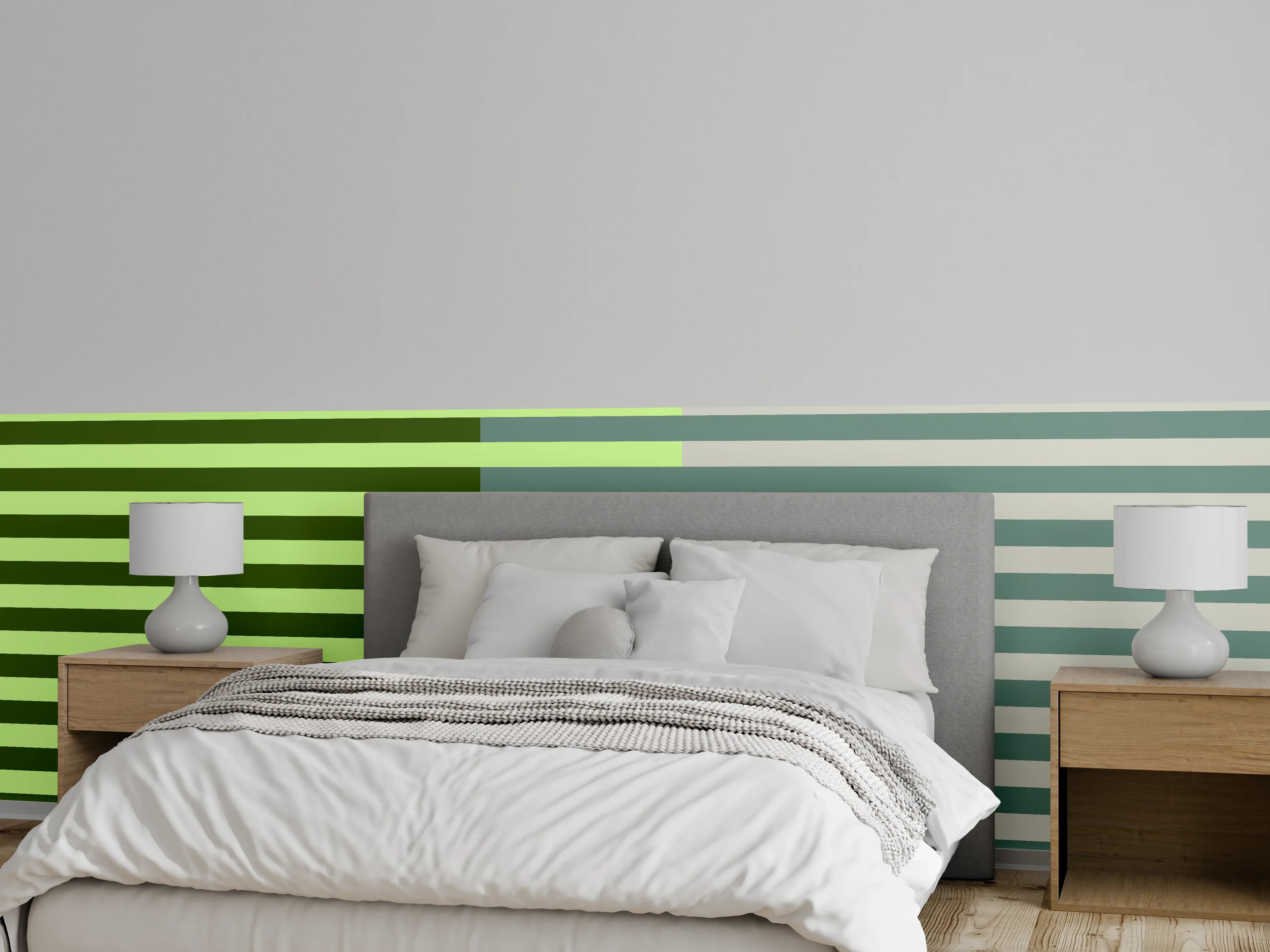 Wandverkleidung Schlafzimmer - Abstrakte Streifen in Grüntönen