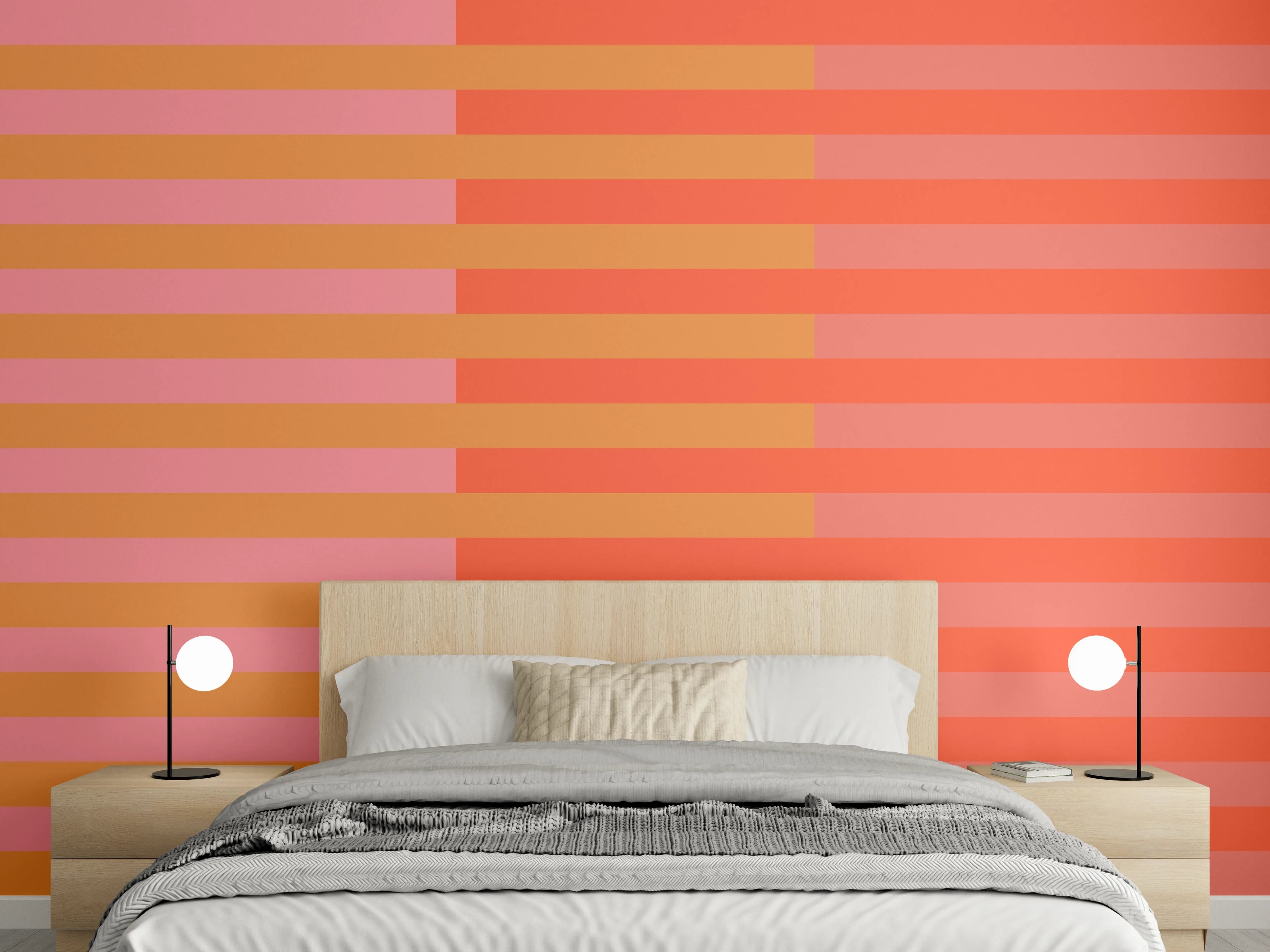 Wandverkleidung Schlafzimmer - Abstrakte Streifen in Orange und Pink