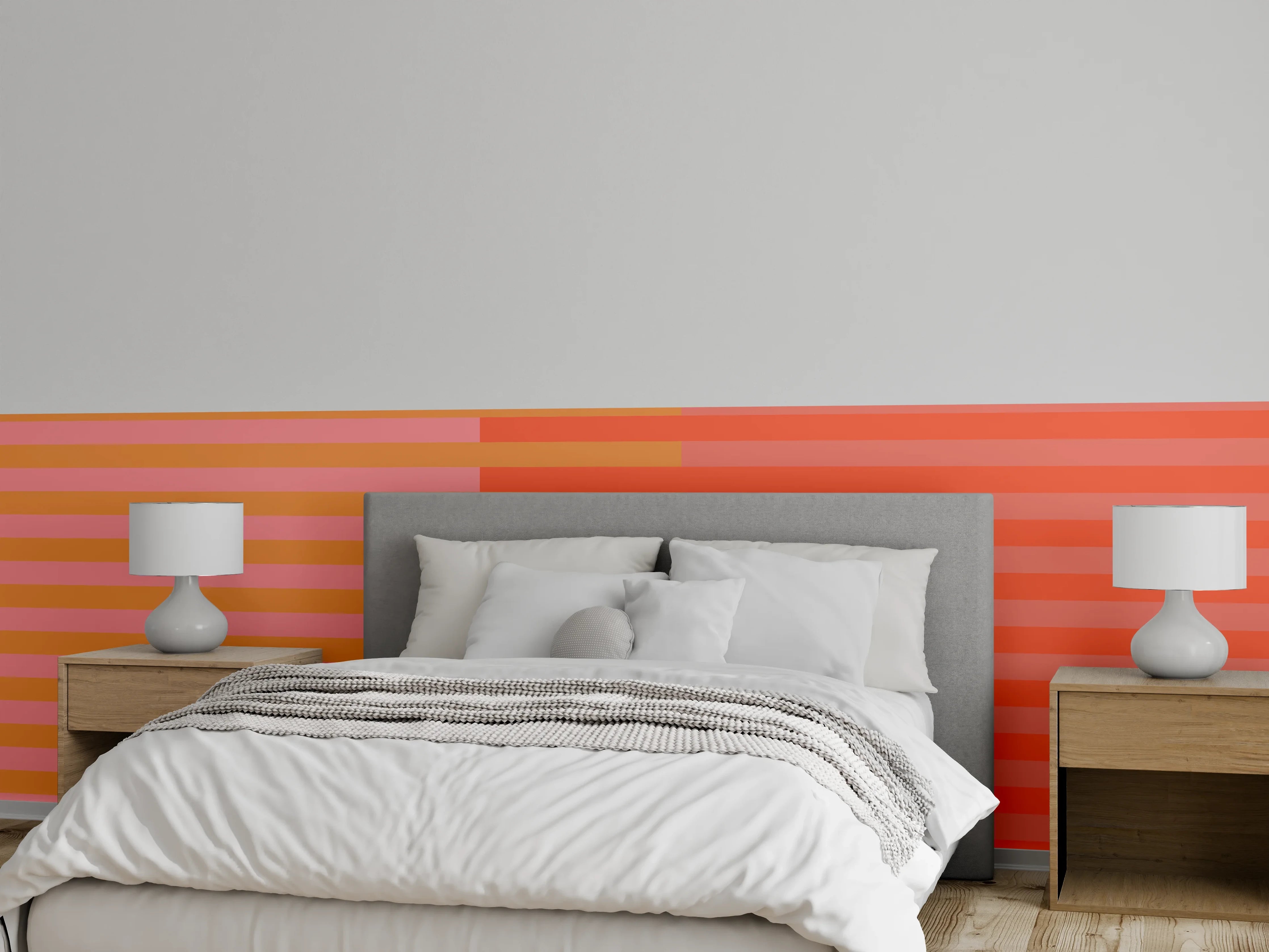 Wandverkleidung Schlafzimmer - Abstrakte Streifen in Orange und Pink