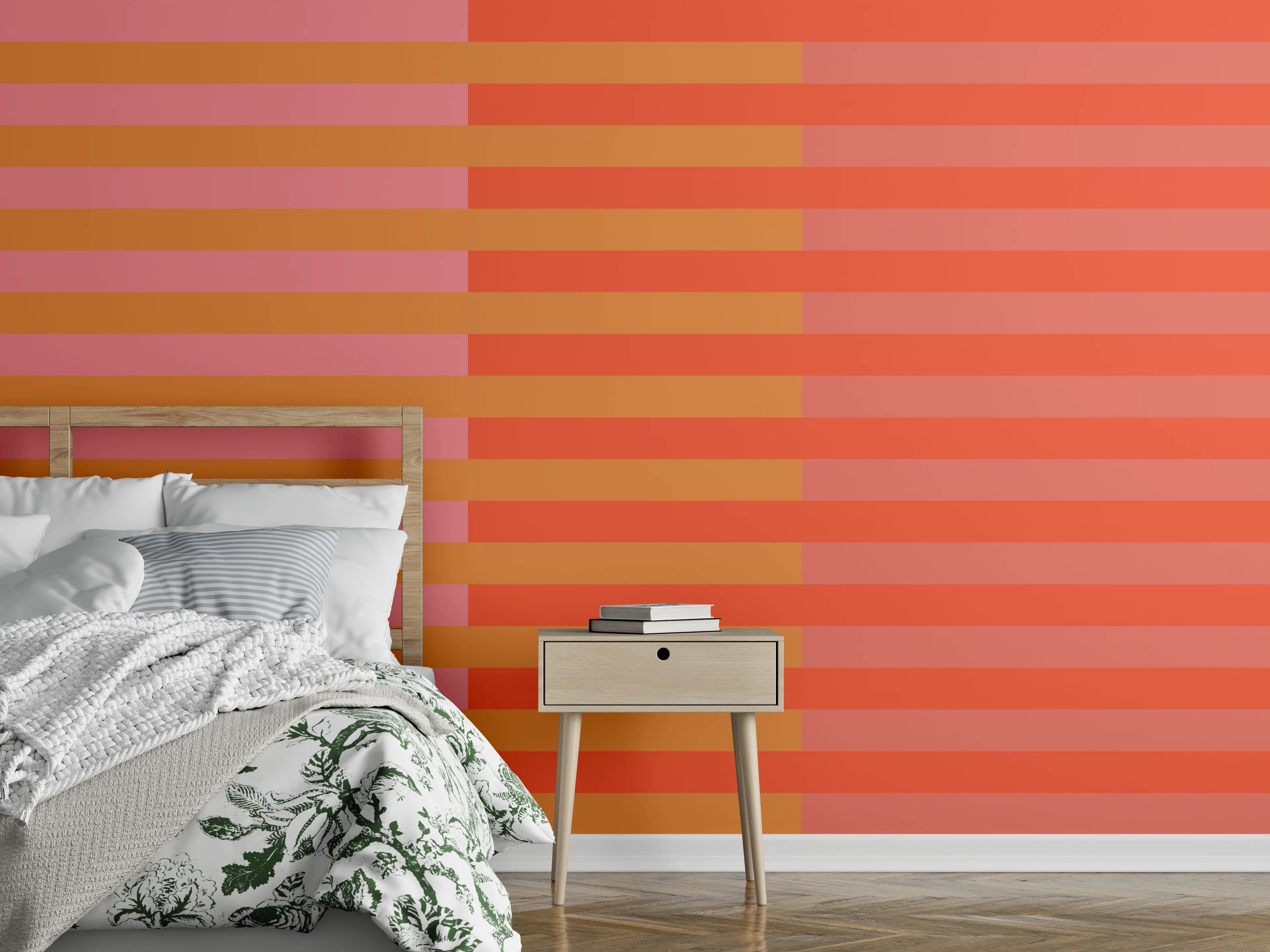 Wandverkleidung Schlafzimmer - Abstrakte Streifen in Orange und Pink