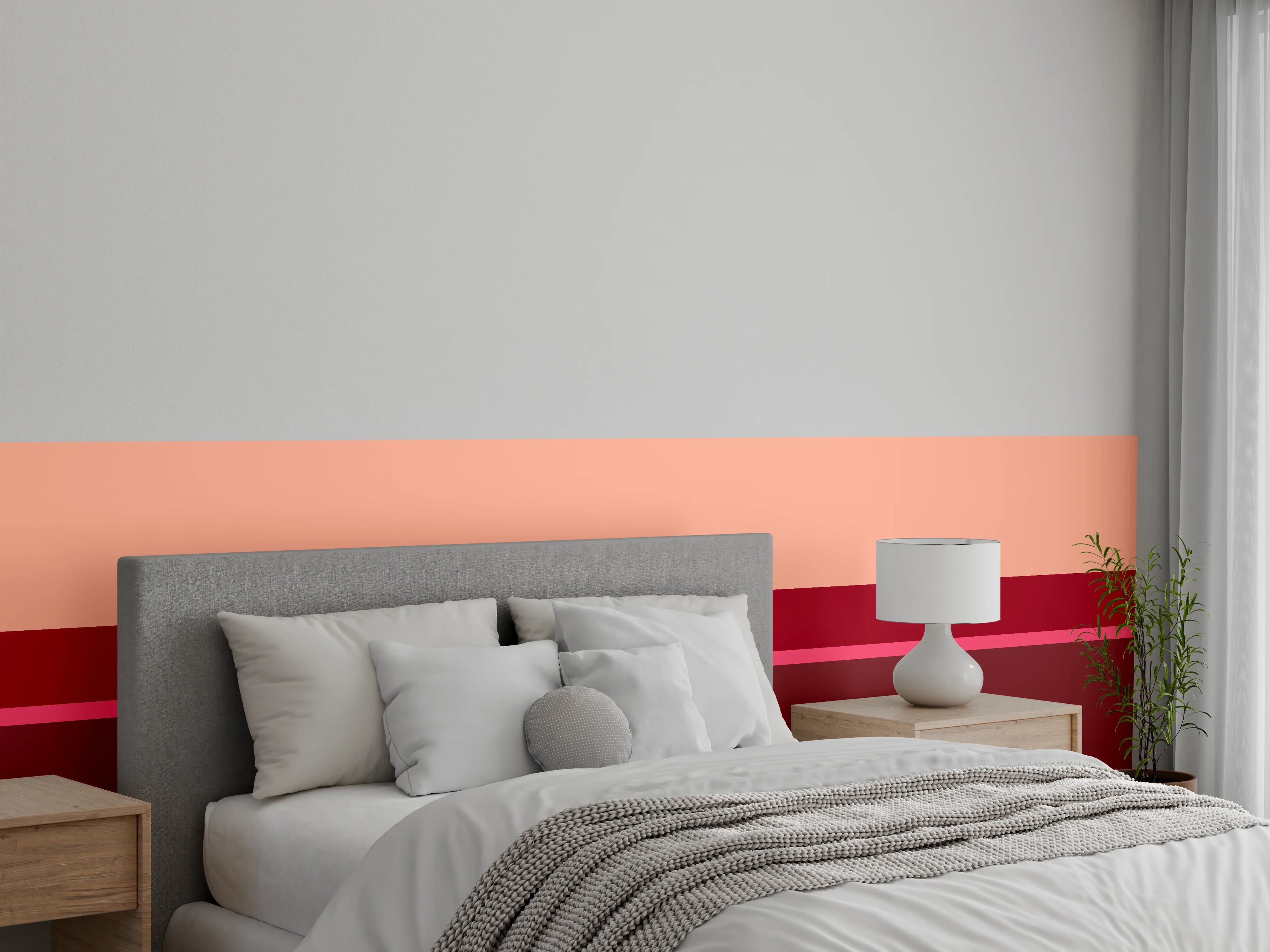 Wandverkleidung Schlafzimmer - Abstrakte Streifen in Rot und Beige