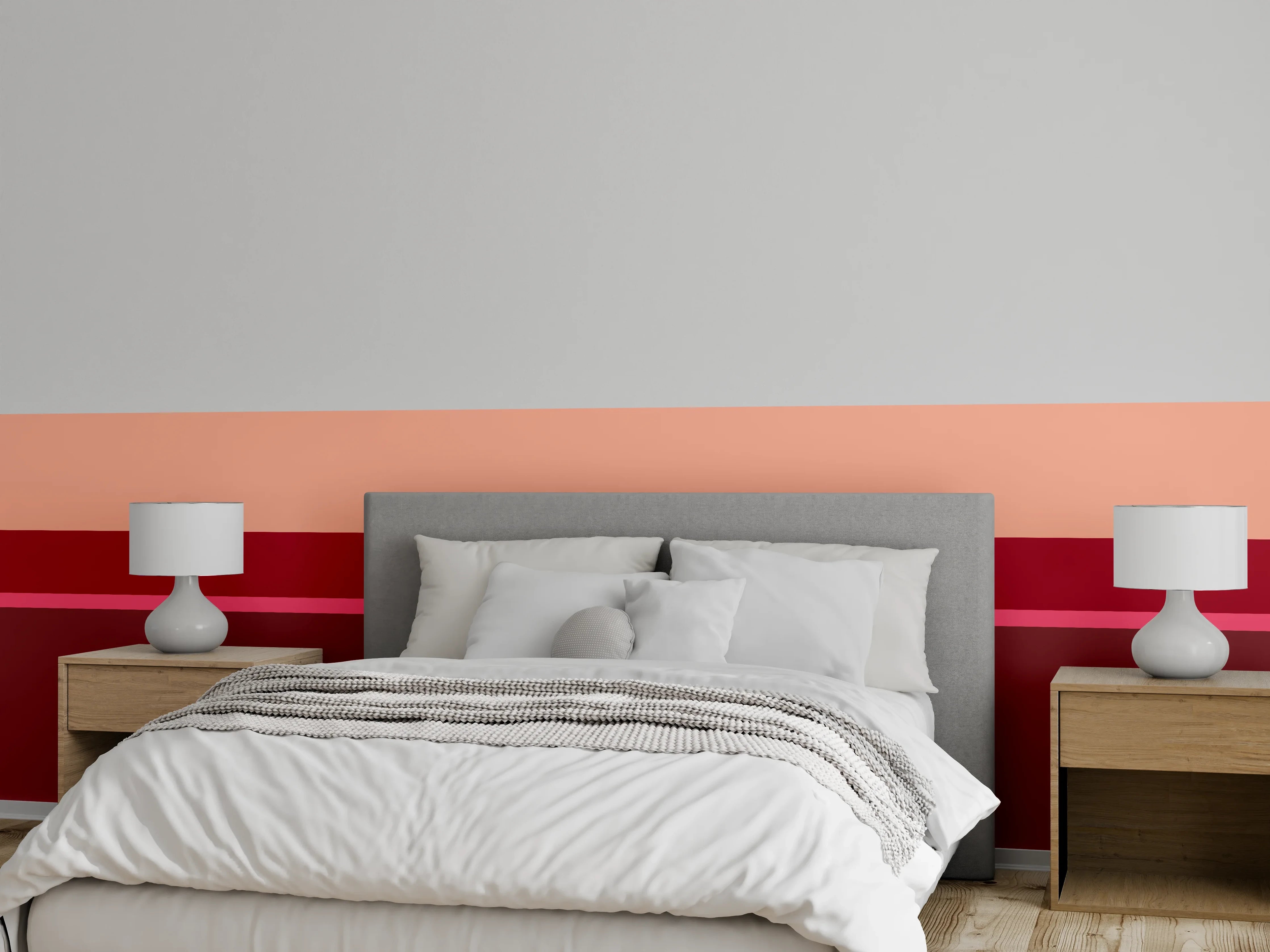 Wandverkleidung Schlafzimmer - Abstrakte Streifen in Rot und Beige