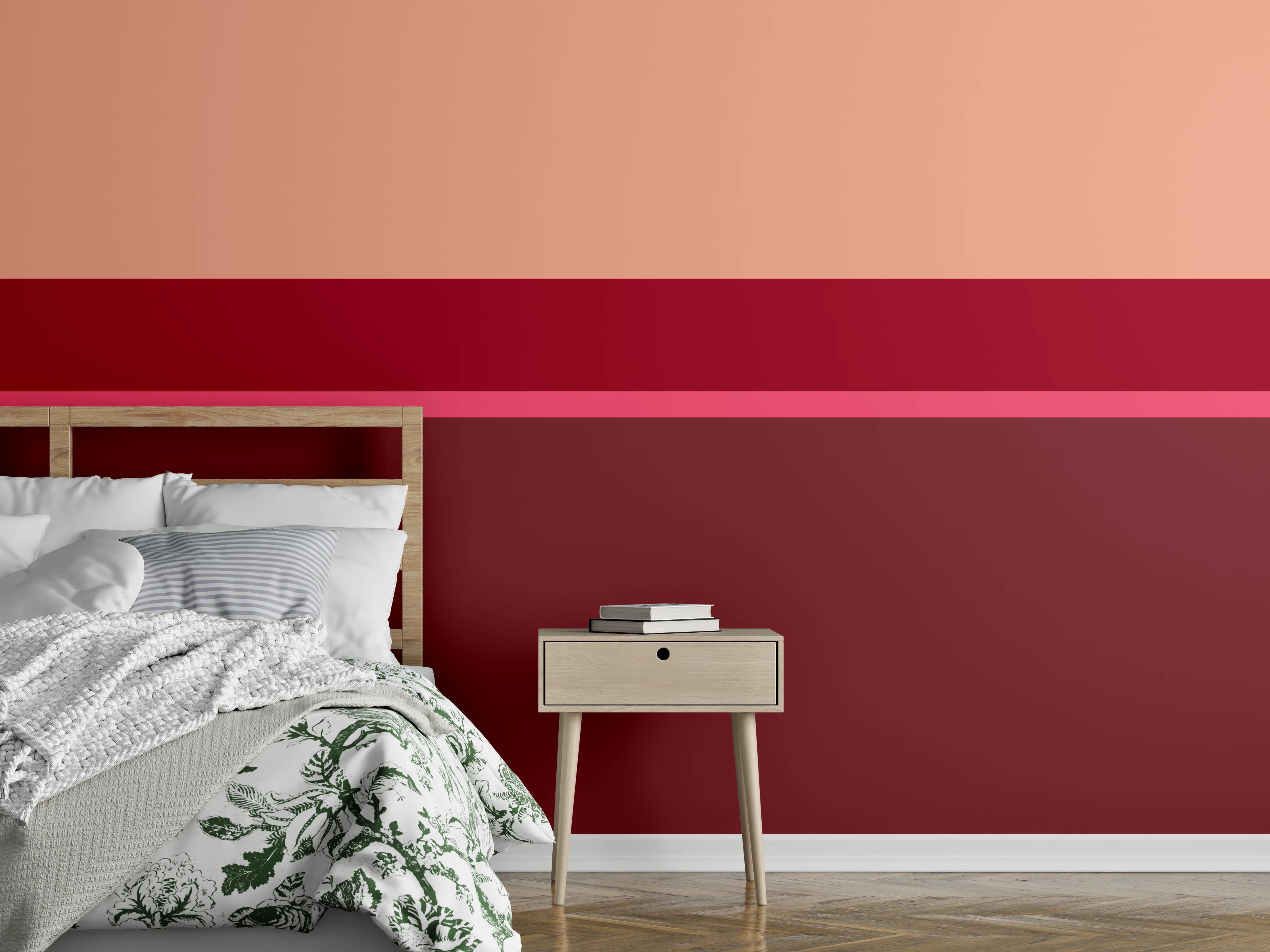 Wandverkleidung Schlafzimmer - Abstrakte Streifen in Rot und Beige