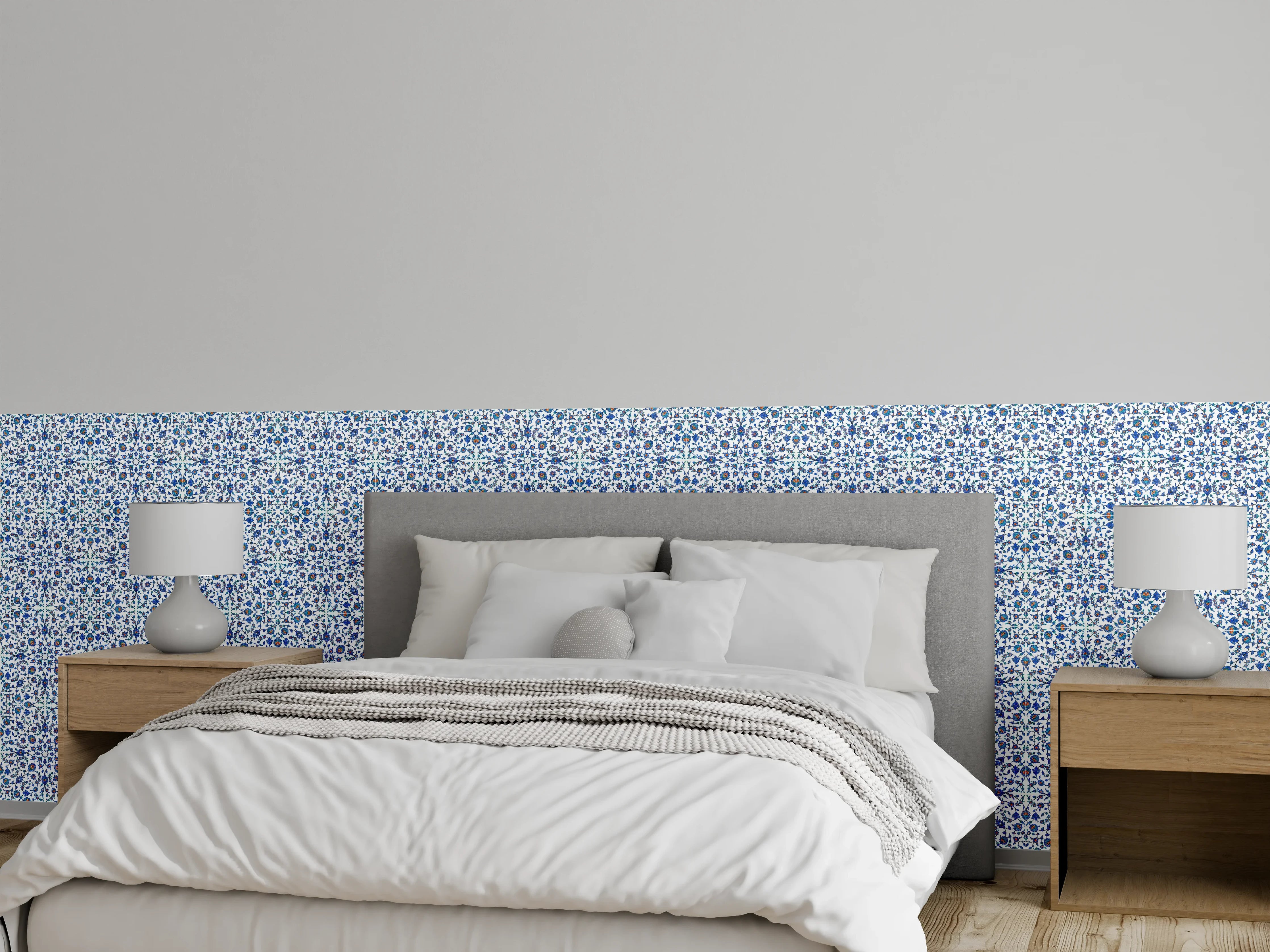 Wandverkleidung Schlafzimmer - Abstrakte Struktur Blau-Grau