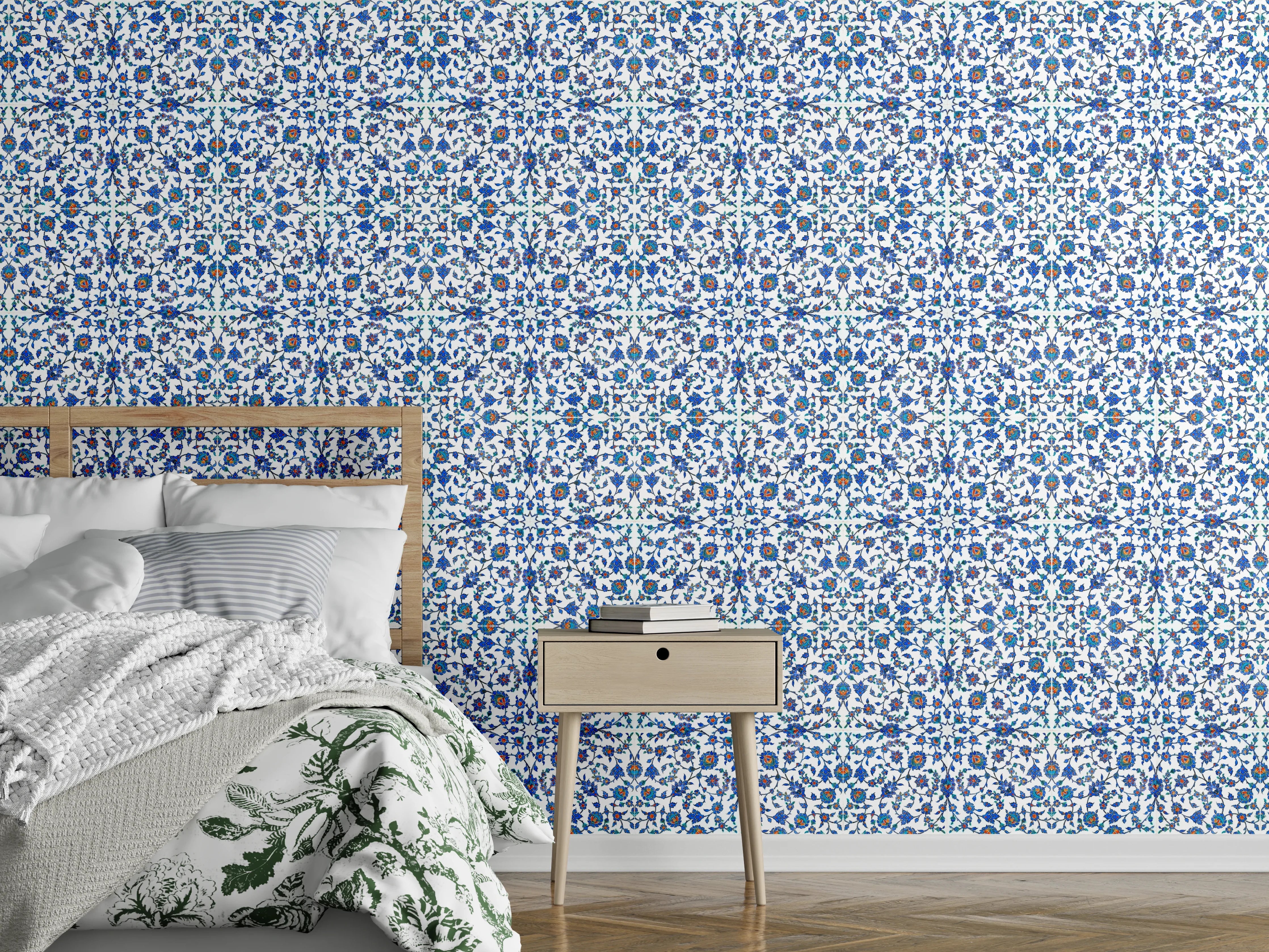 Wandverkleidung Schlafzimmer - Abstrakte Struktur Blau-Grau