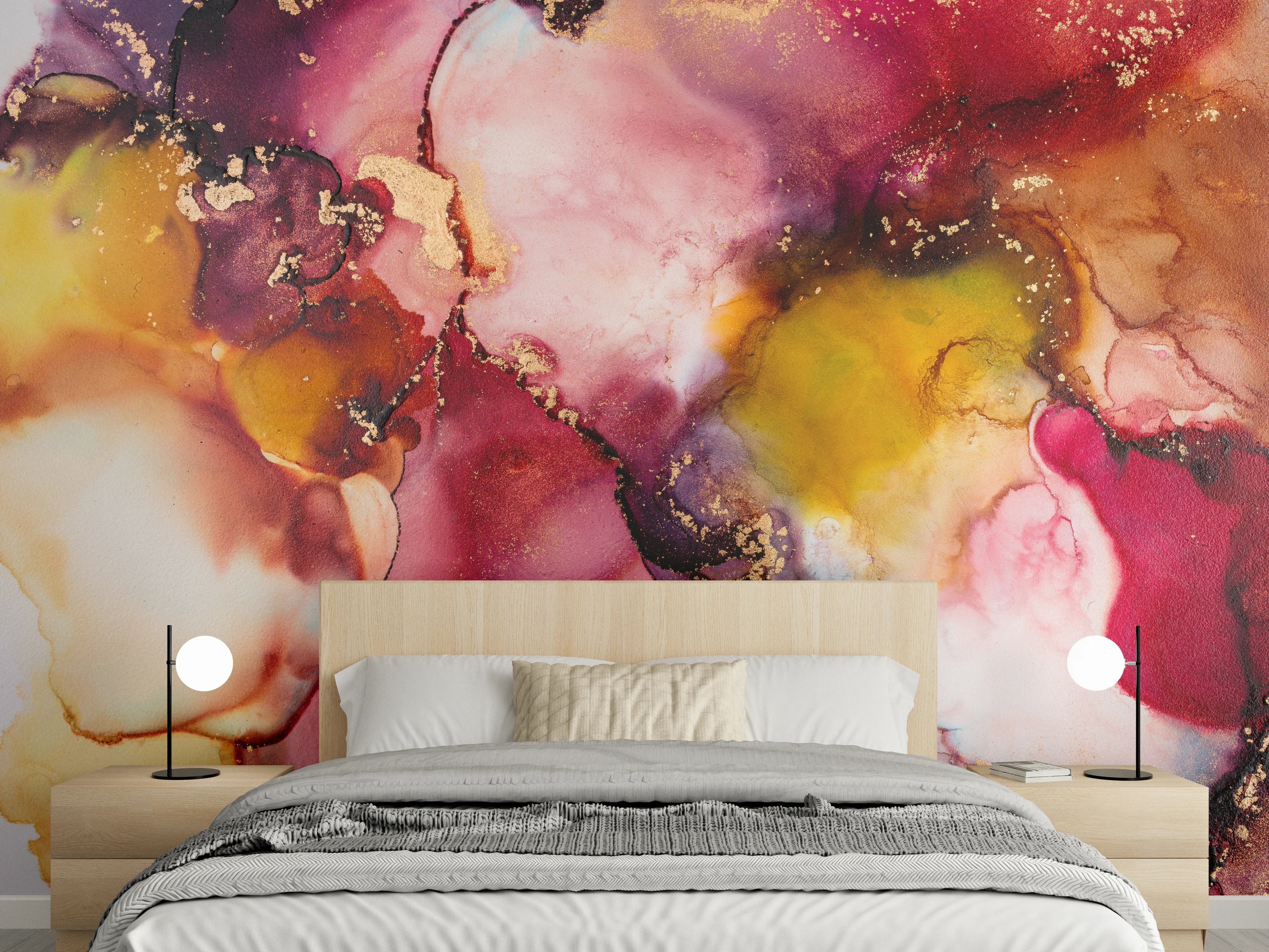 Wandverkleidung Schlafzimmer - Abstrakte Tintentextur - Flüssigkunst