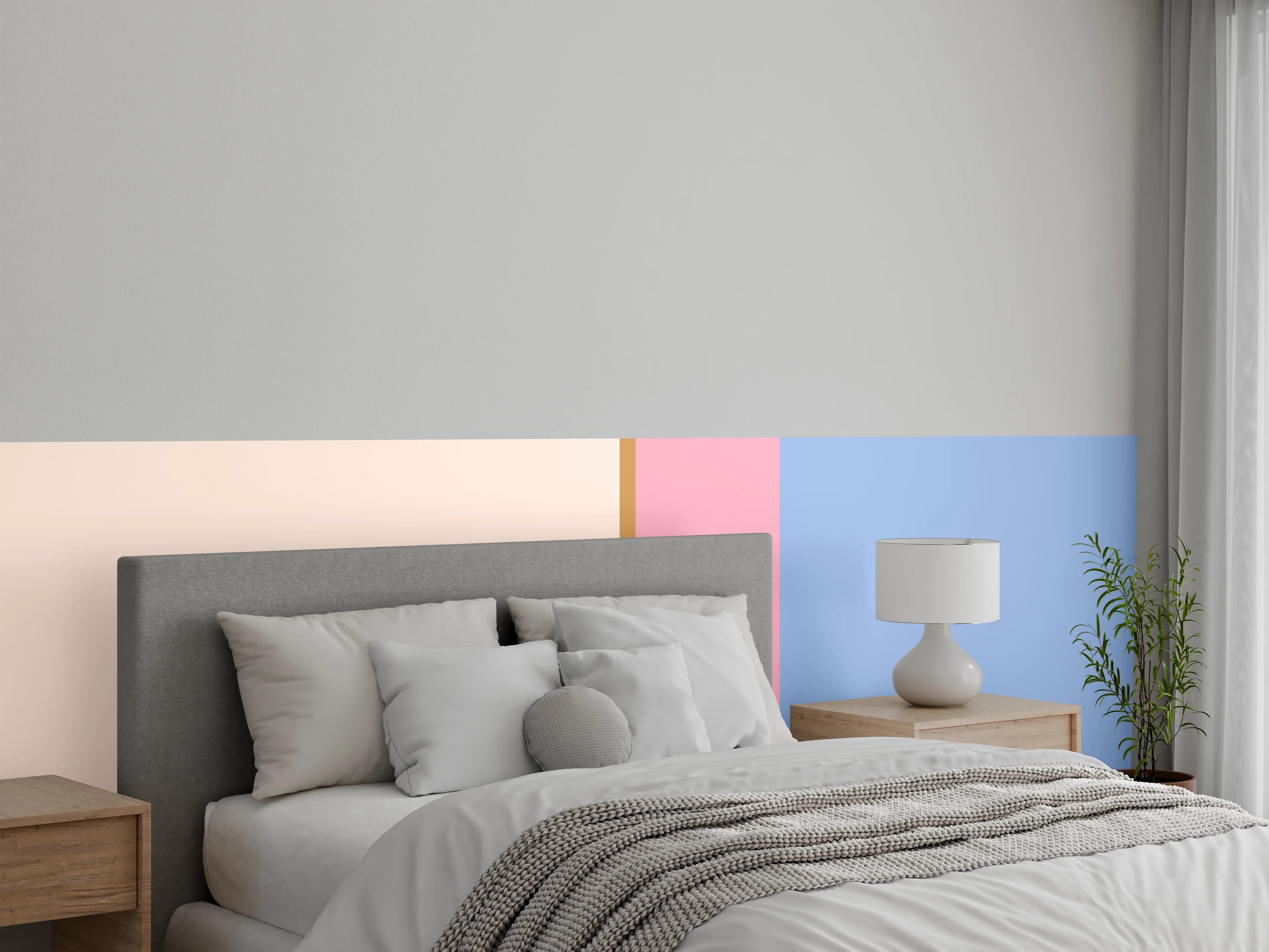 Wandverkleidung Schlafzimmer - Abstrakte Wandfarben Pastell Streifen
