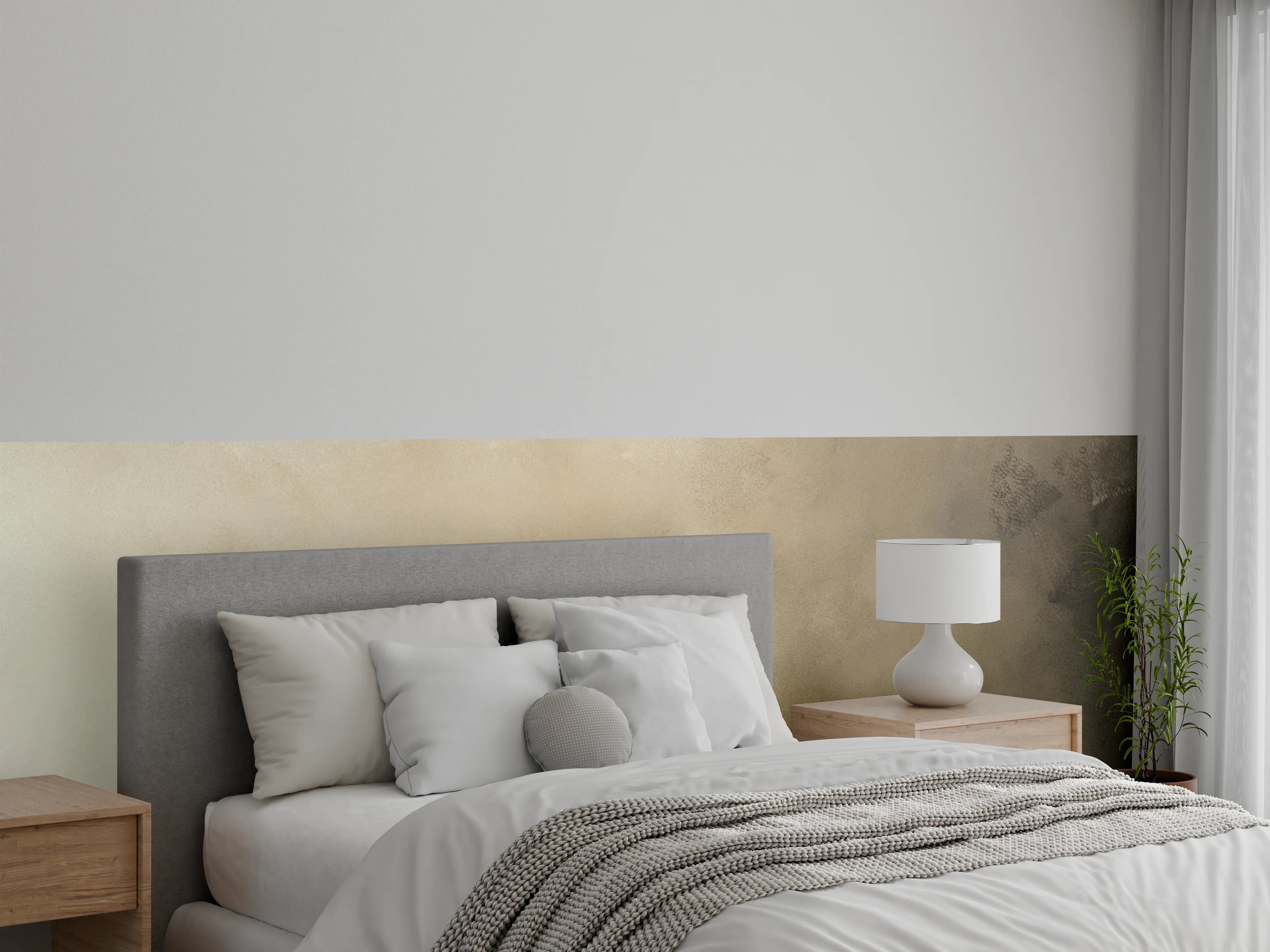 Wandverkleidung Schlafzimmer - Abstrakte Wandgestaltung Beige Grau Braun
