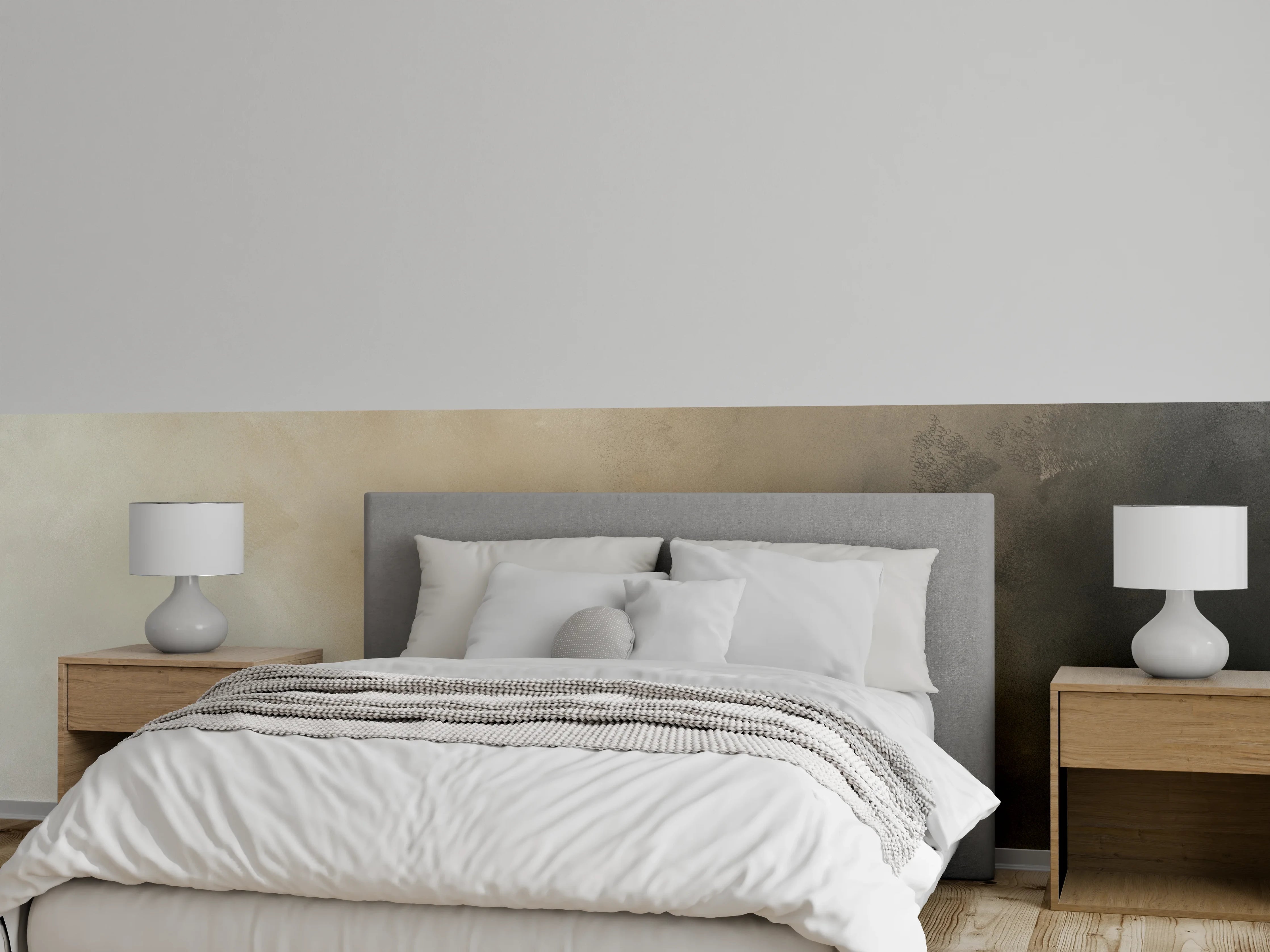 Wandverkleidung Schlafzimmer - Abstrakte Wandgestaltung Beige Grau Braun