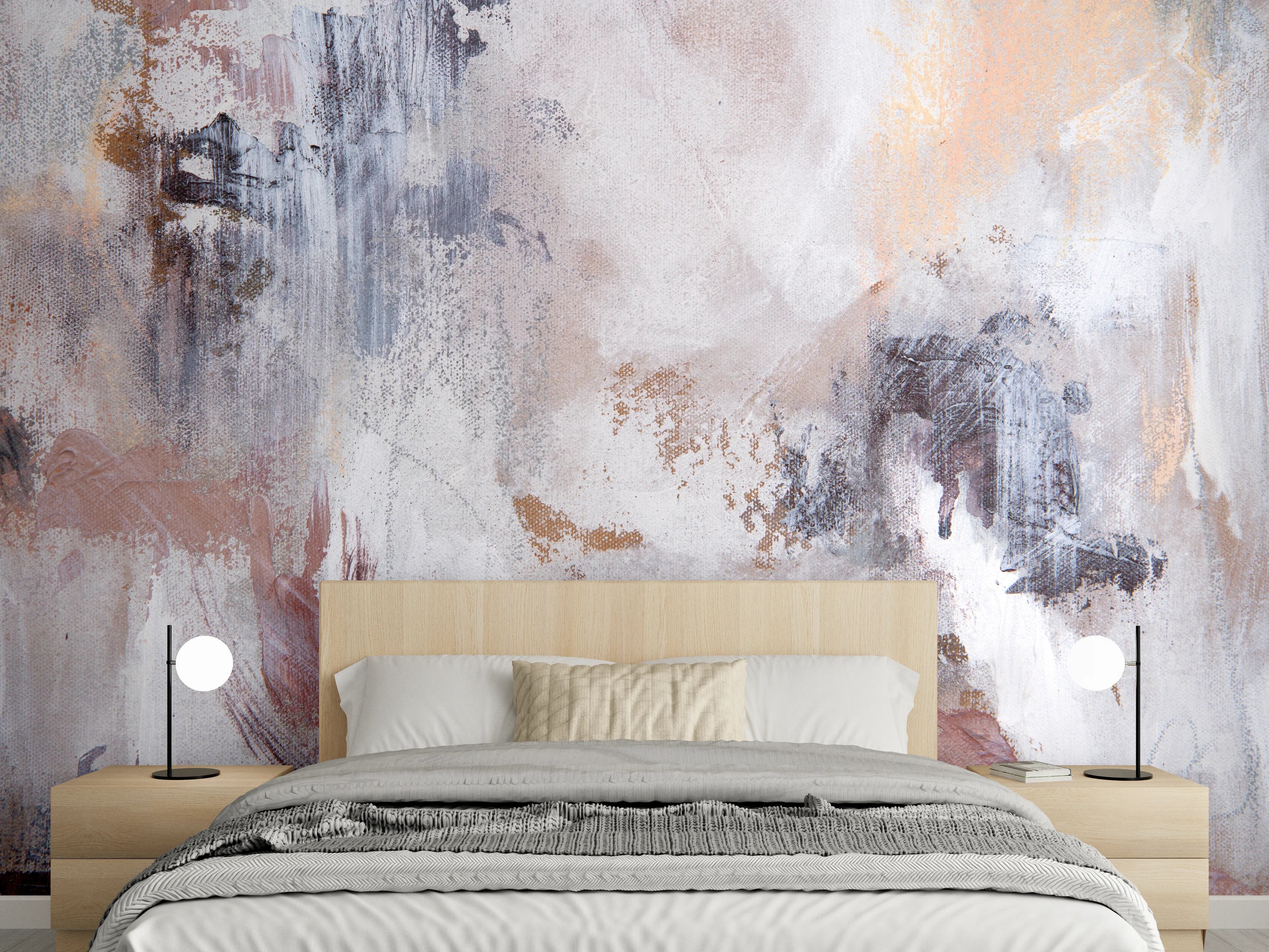 Wandverkleidung Schlafzimmer - Abstrakte Wandgestaltung Weiß Grau Beige