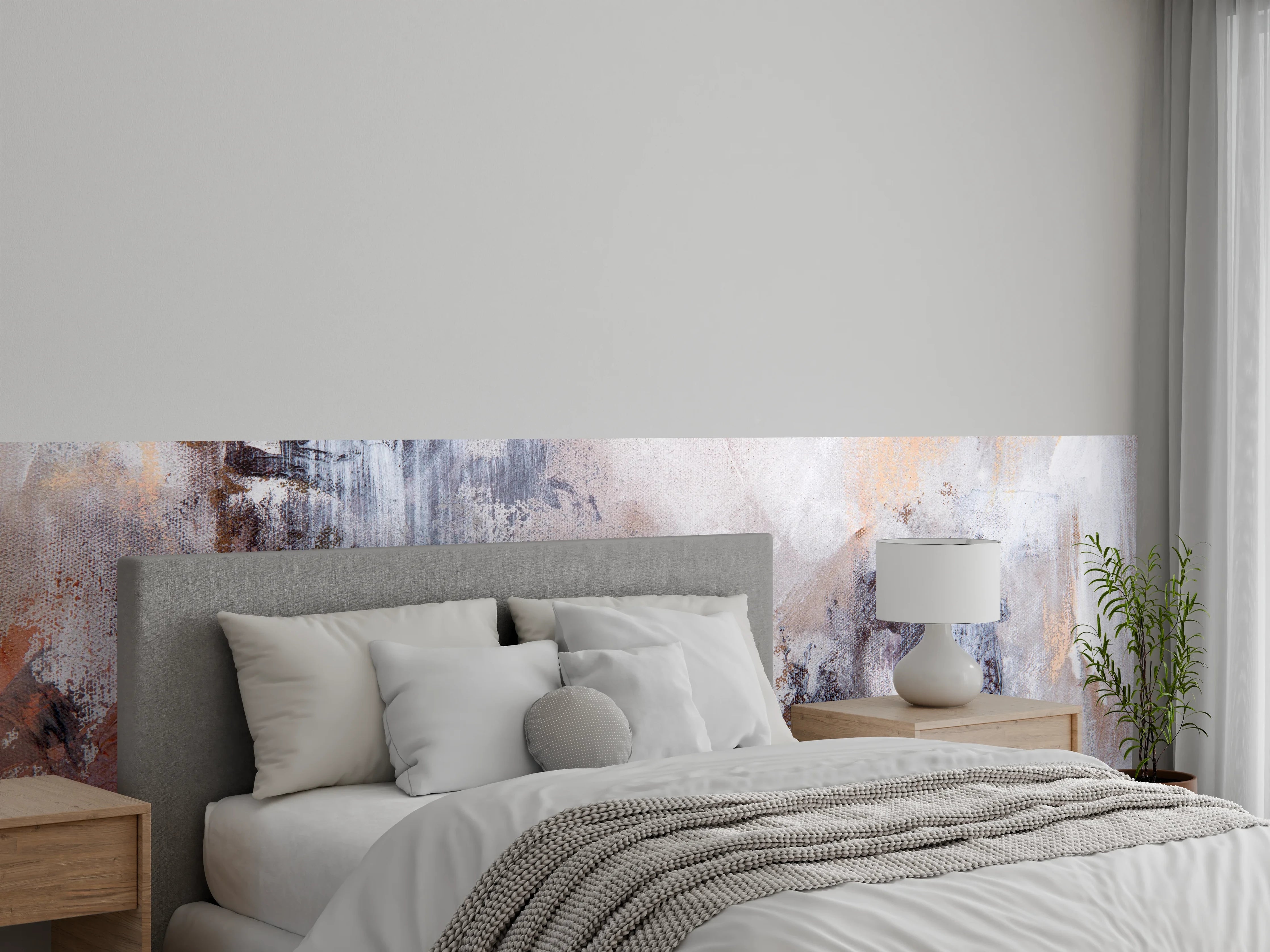 Wandverkleidung Schlafzimmer - Abstrakte Wandgestaltung Weiß Grau Beige