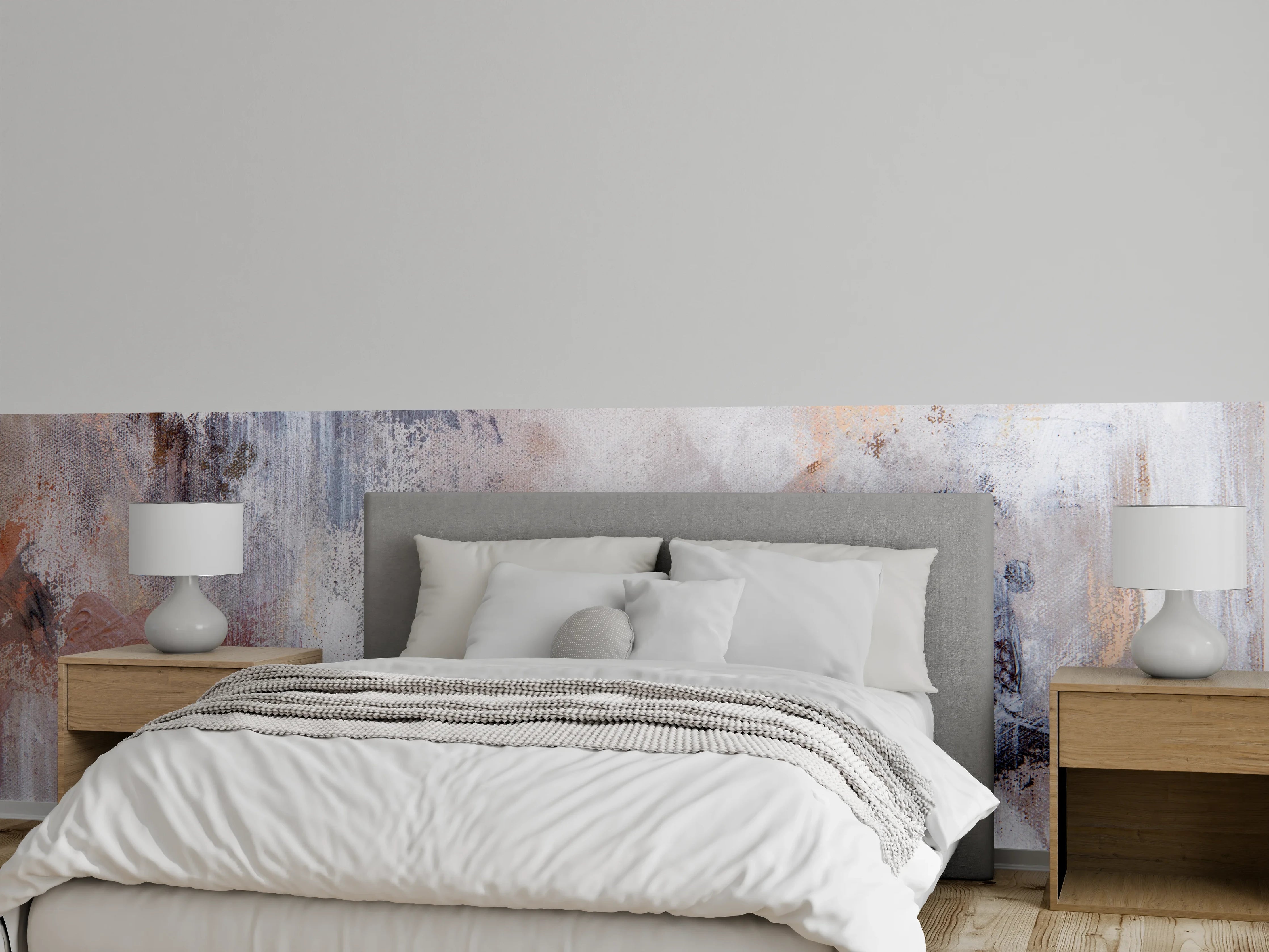 Wandverkleidung Schlafzimmer - Abstrakte Wandgestaltung Weiß Grau Beige