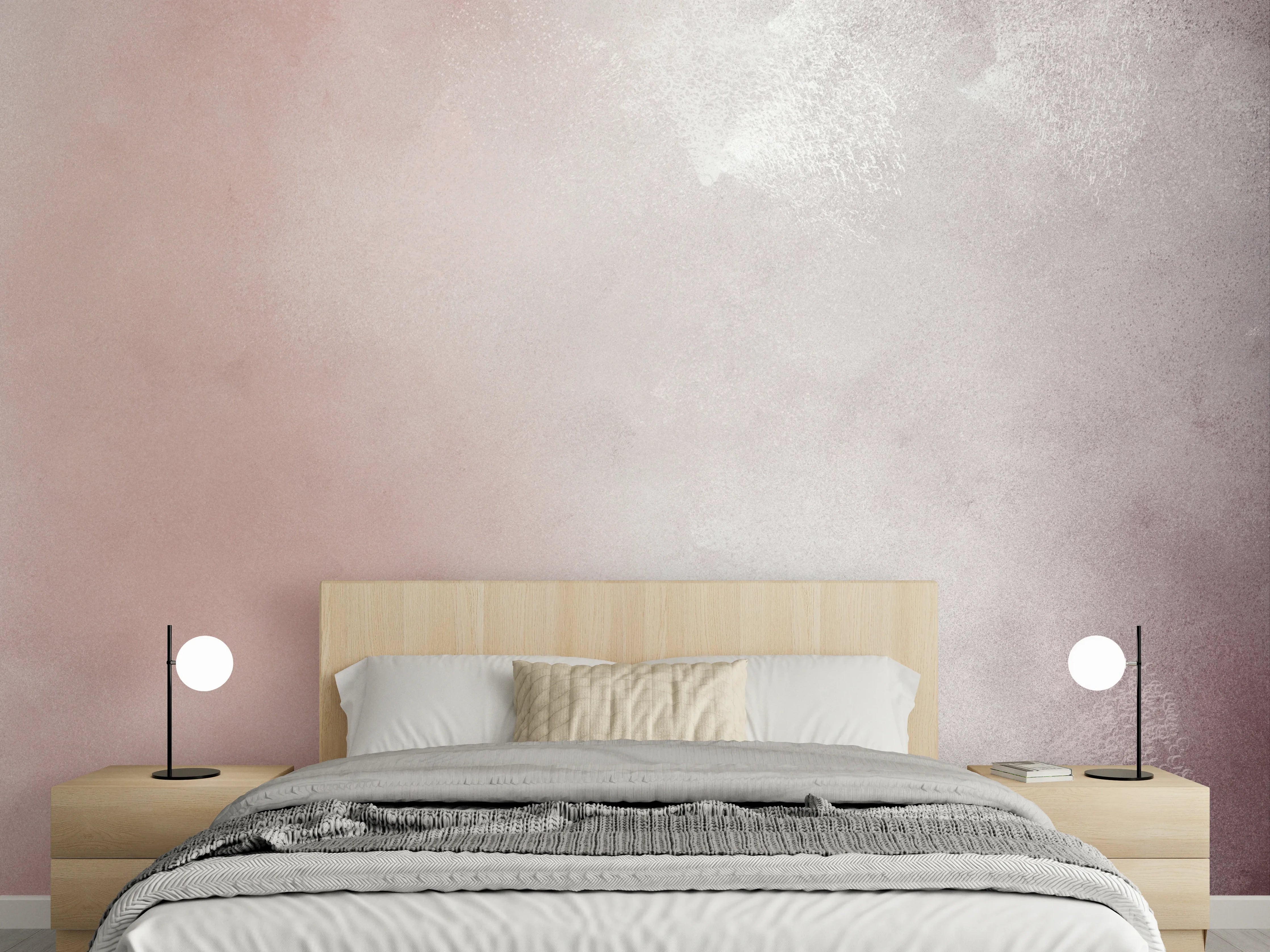 Wandverkleidung Schlafzimmer - Abstrakte Wandgestaltung in Weiß und Rosa