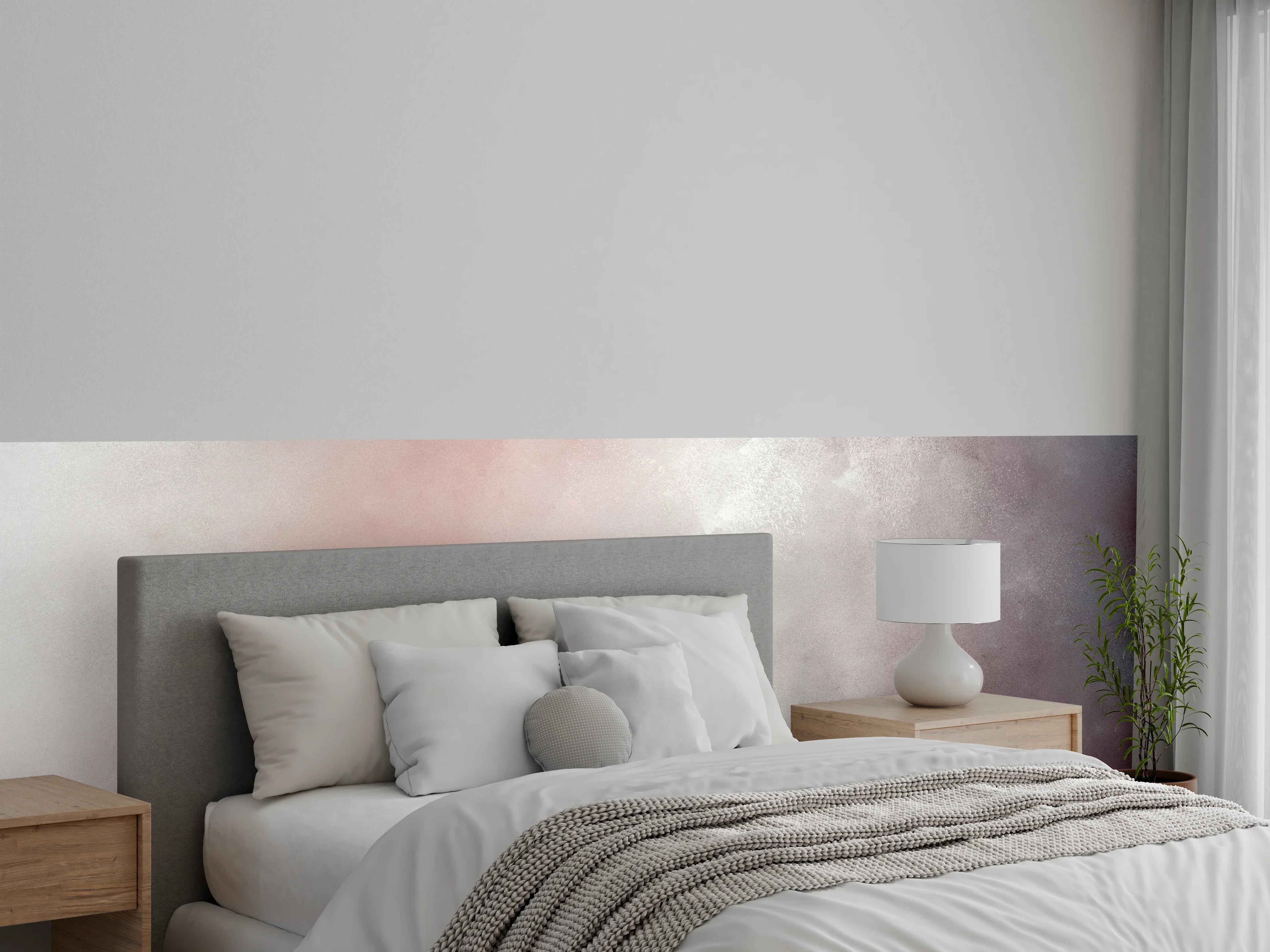 Wandverkleidung Schlafzimmer - Abstrakte Wandgestaltung in Weiß und Rosa