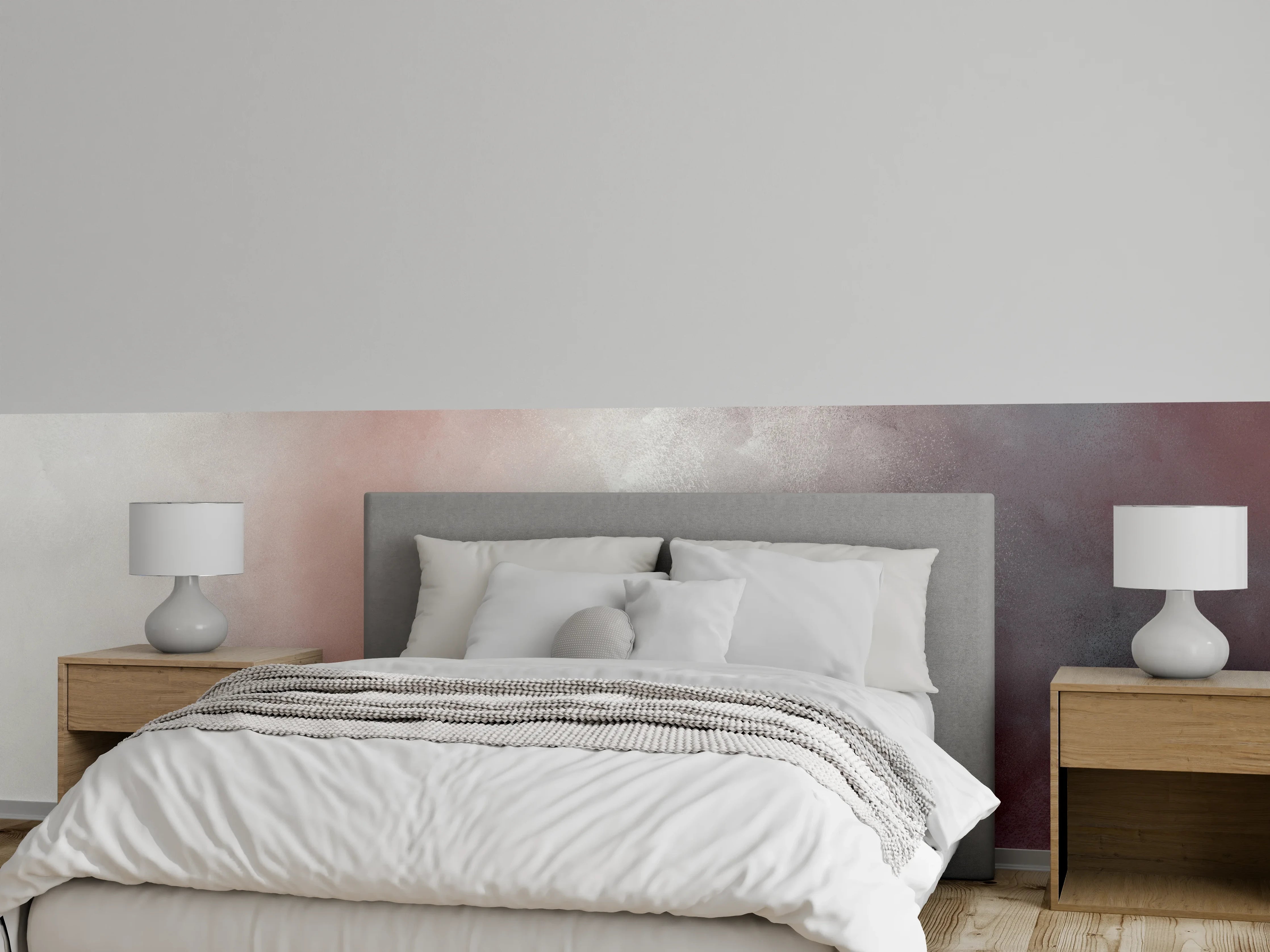 Wandverkleidung Schlafzimmer - Abstrakte Wandgestaltung in Weiß und Rosa